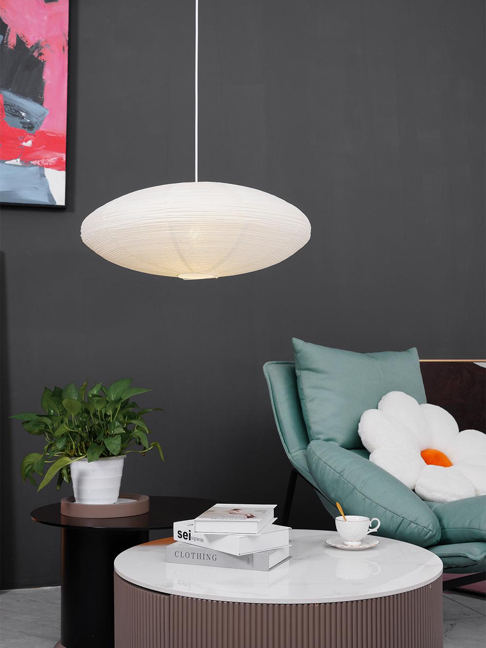 Suspension moderne Ove en papier Blanc et blanc câble