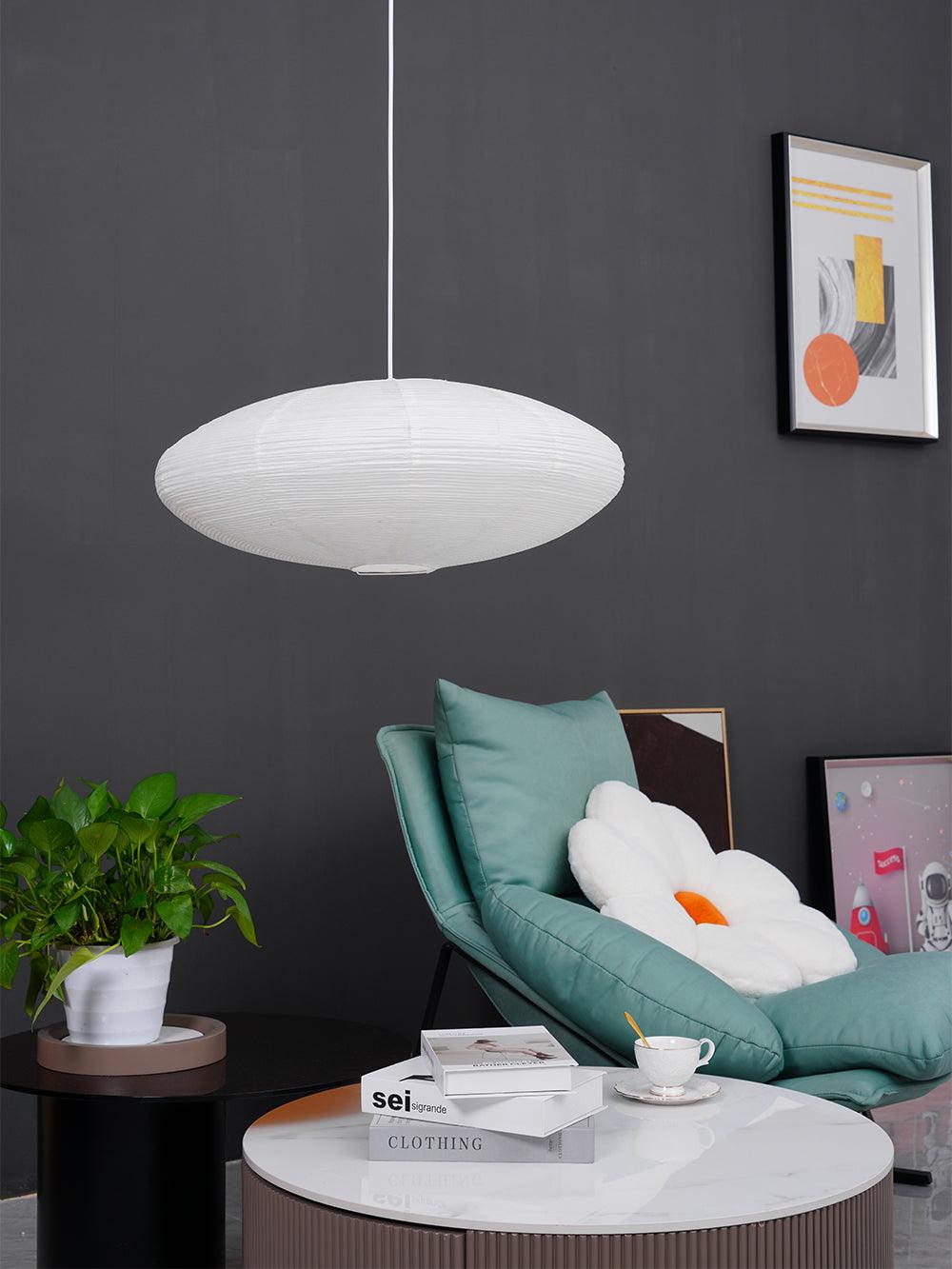 Suspension moderne Ove en papier Blanc et blanc câble