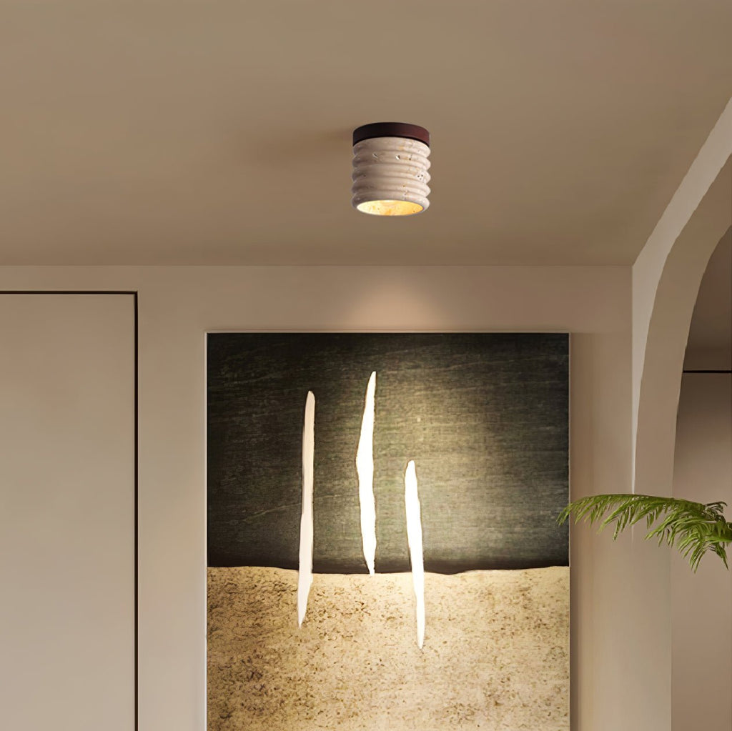 Plafonnier moderne Brion en Noyer et travertin jaune