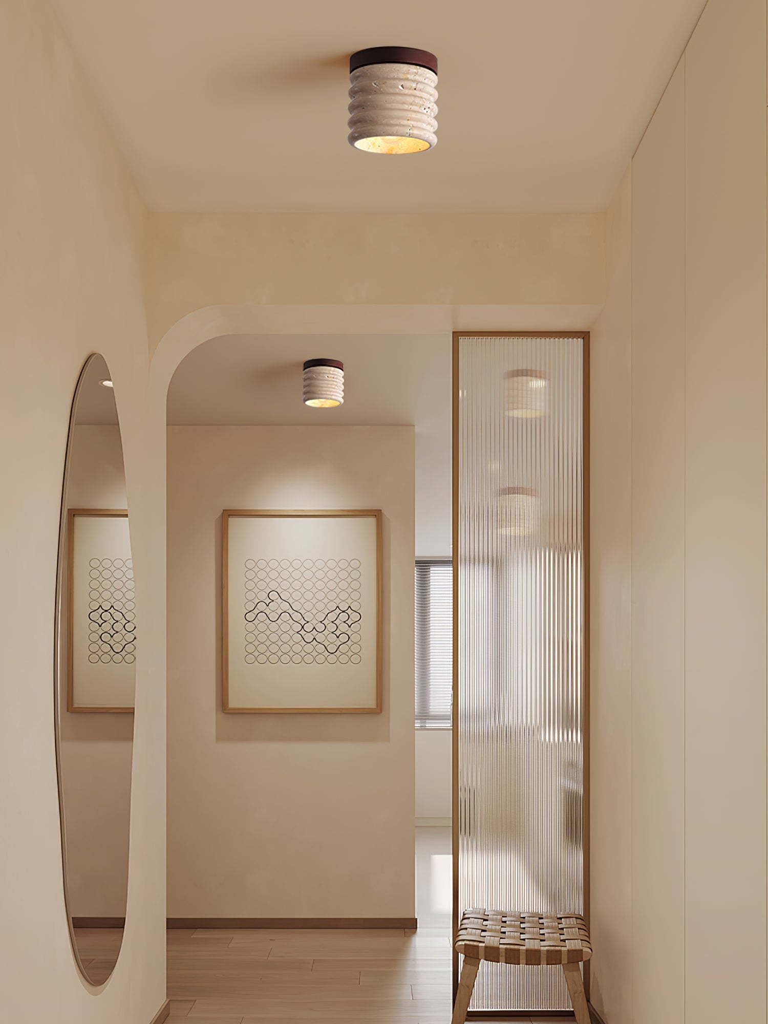 Plafonnier moderne Brion en Noyer et travertin jaune