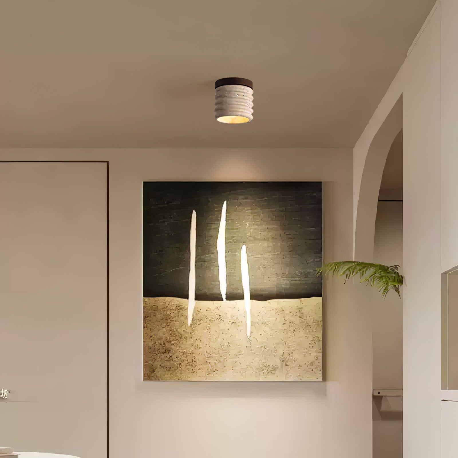 Plafonnier moderne Brion en Noyer et travertin jaune