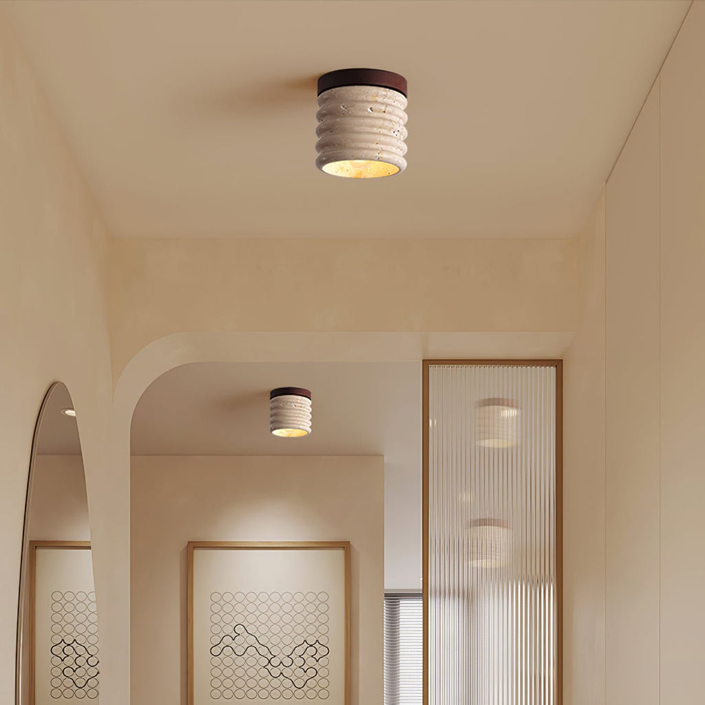 Plafonnier moderne Brion en Noyer et travertin jaune