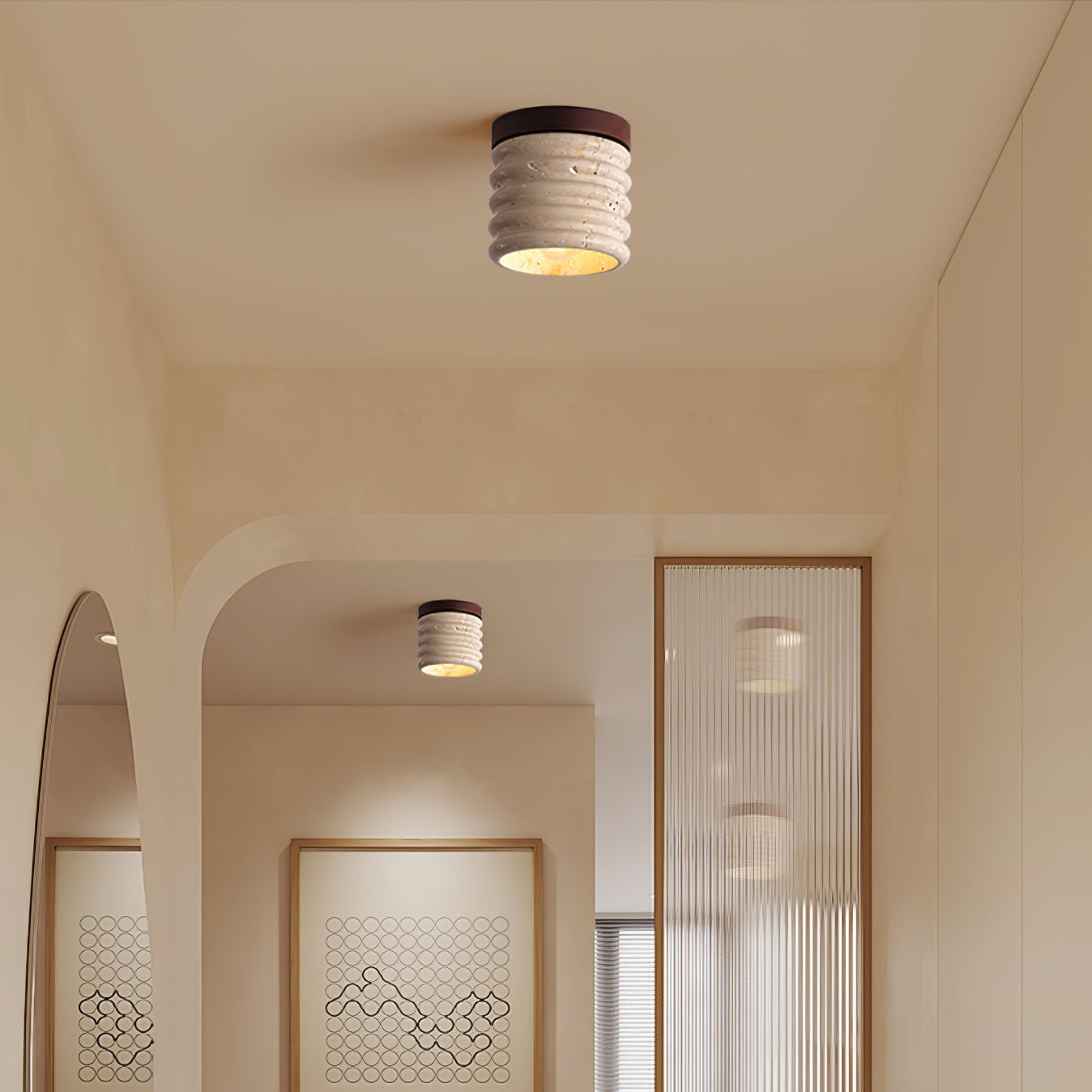 Plafonnier moderne Brion en Noyer et travertin jaune