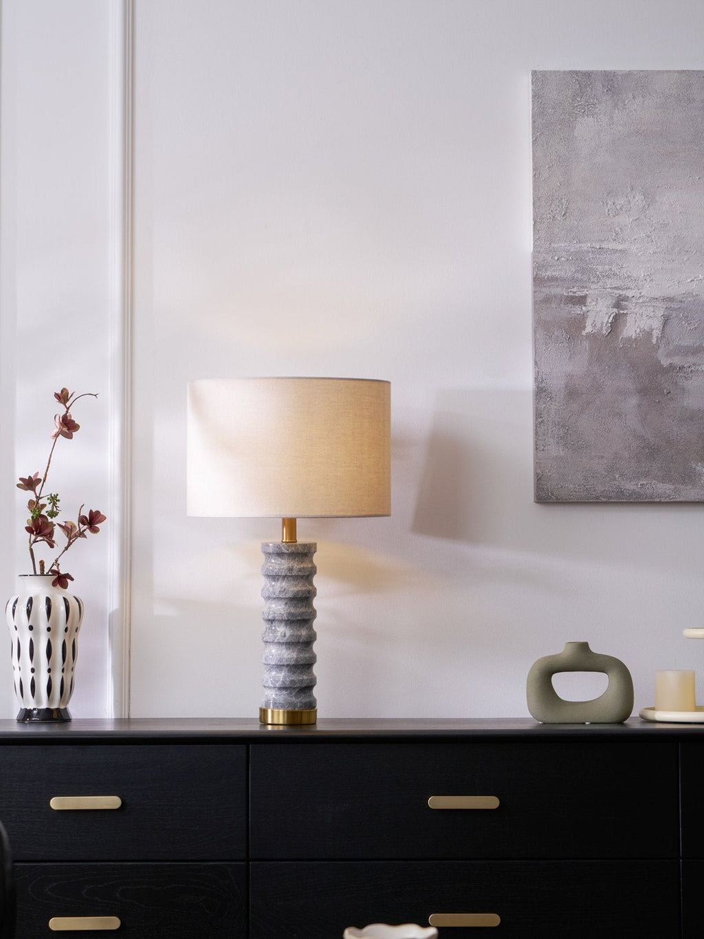 Lampe à poser moderne Jorund en pierre Gris et beige