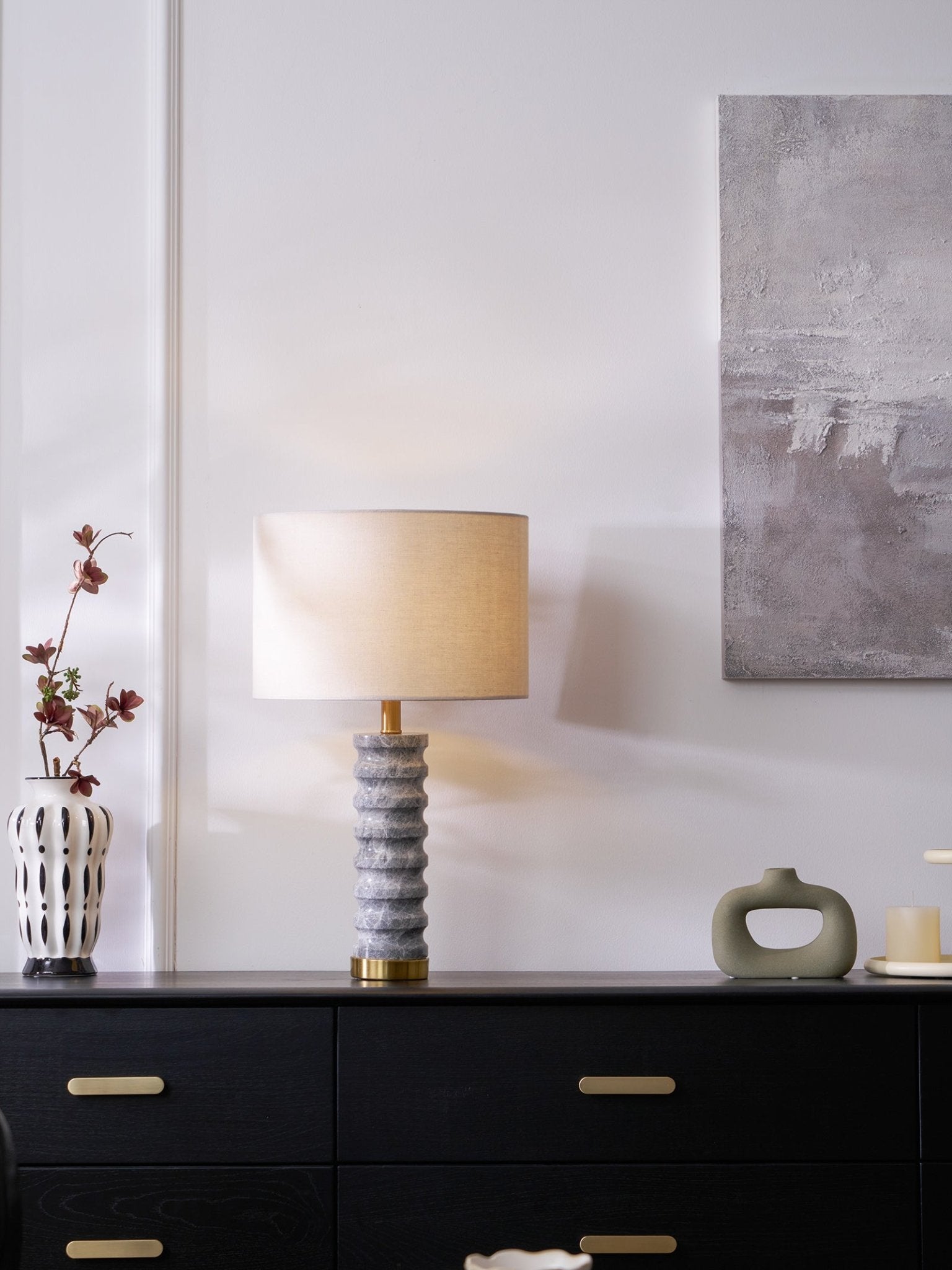 Lampe à poser moderne Jorund en pierre Gris et beige