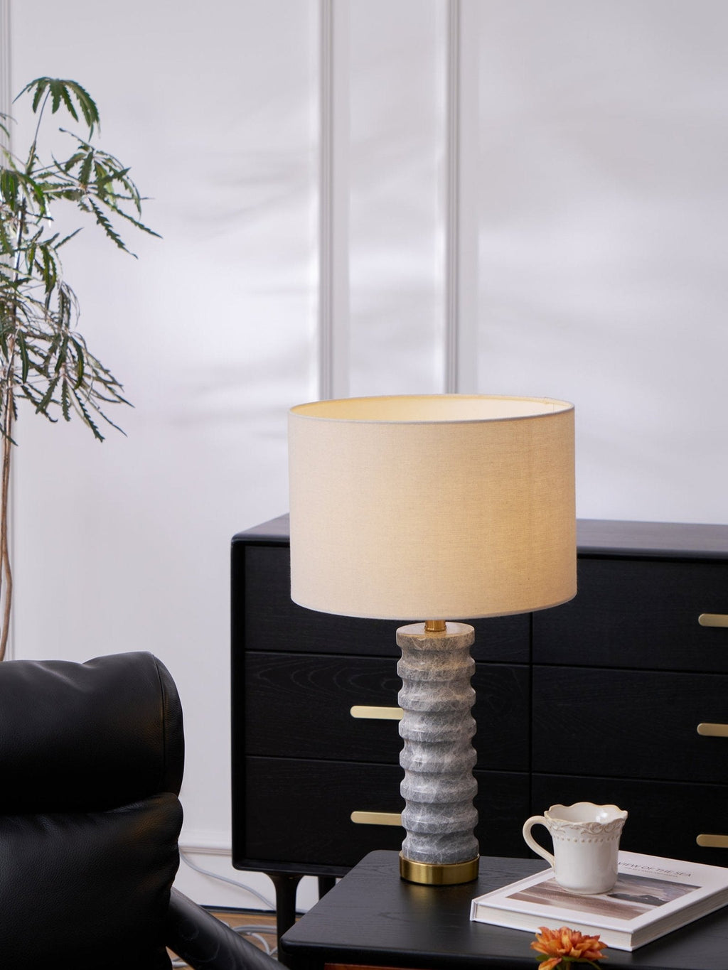 Lampe à poser moderne Jorund en pierre Gris et beige
