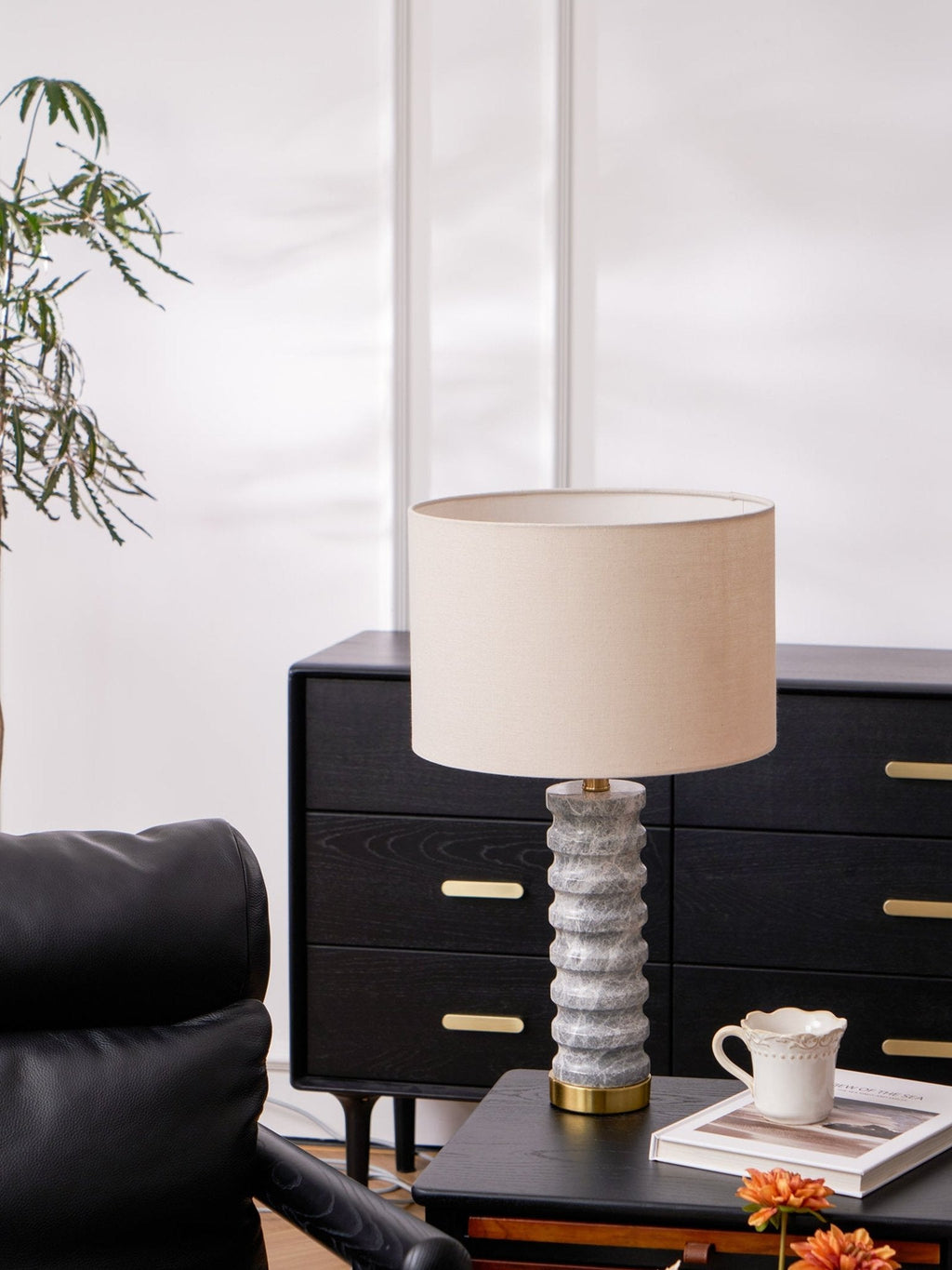 Lampe à poser moderne Jorund en pierre Gris et beige
