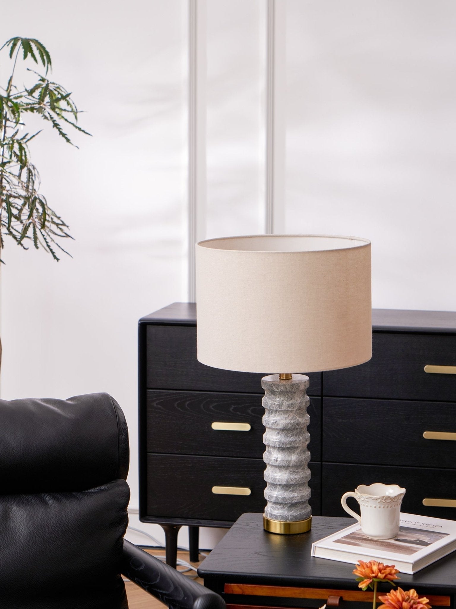 Lampe à poser moderne Jorund en pierre Gris et beige
