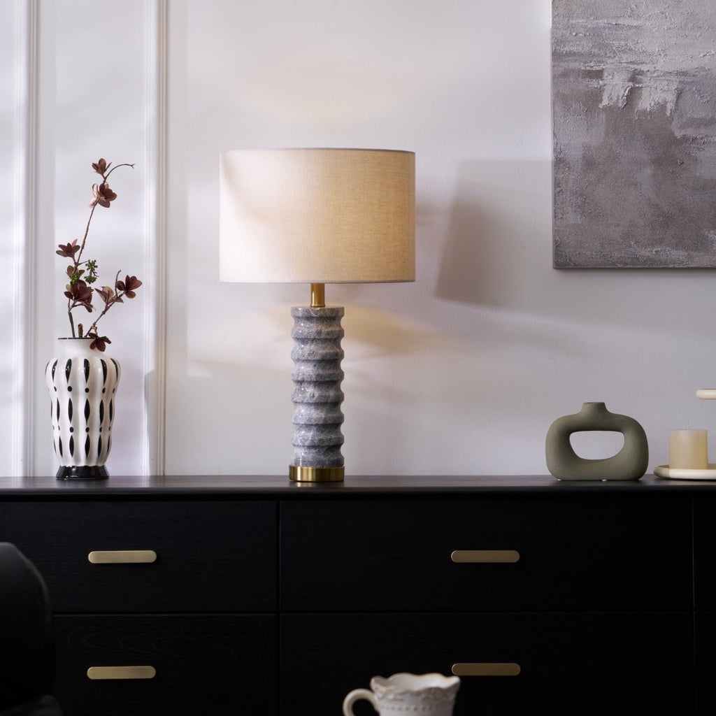 Lampe à poser moderne Jorund en pierre Gris et beige