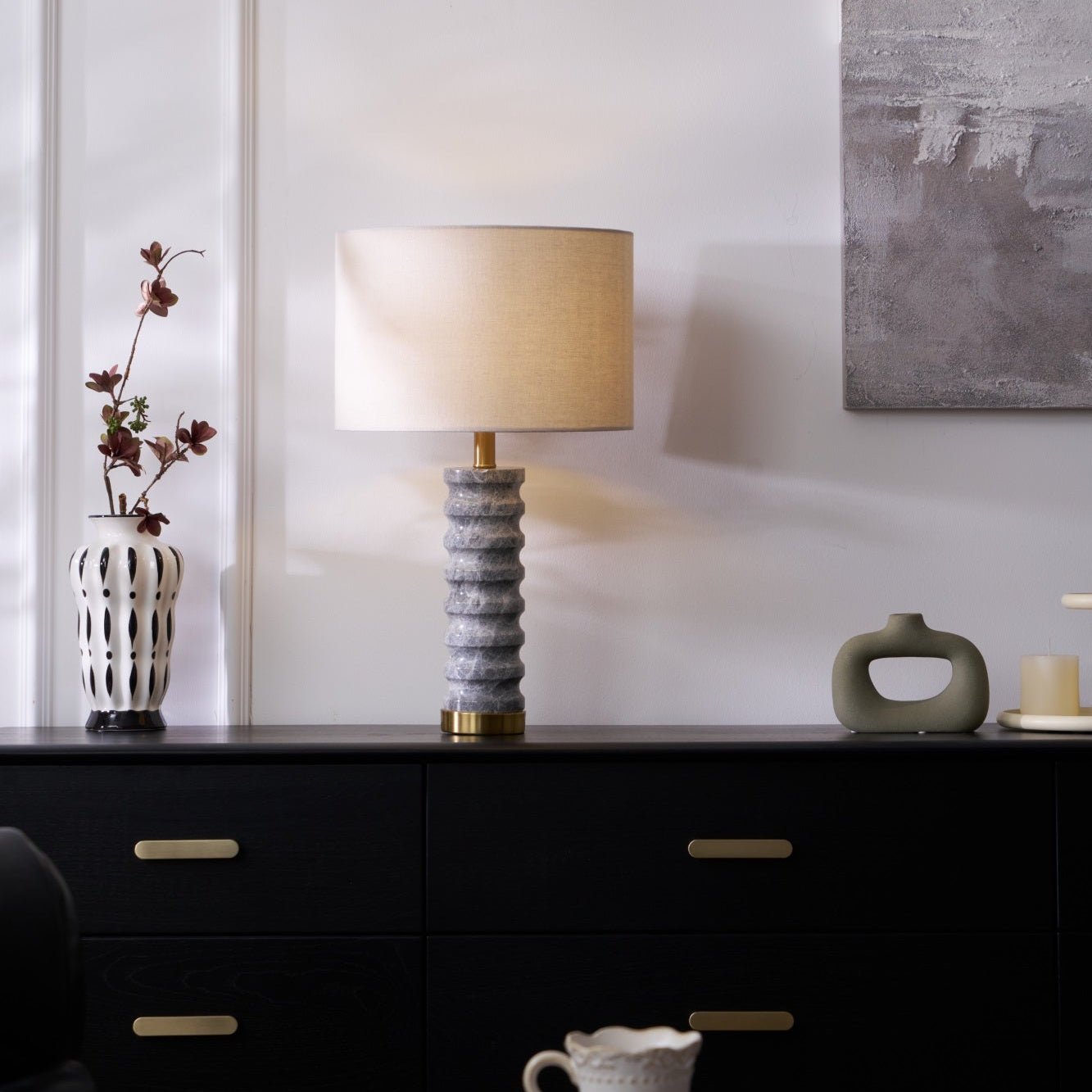 Lampe à poser moderne Jorund en pierre Gris et beige
