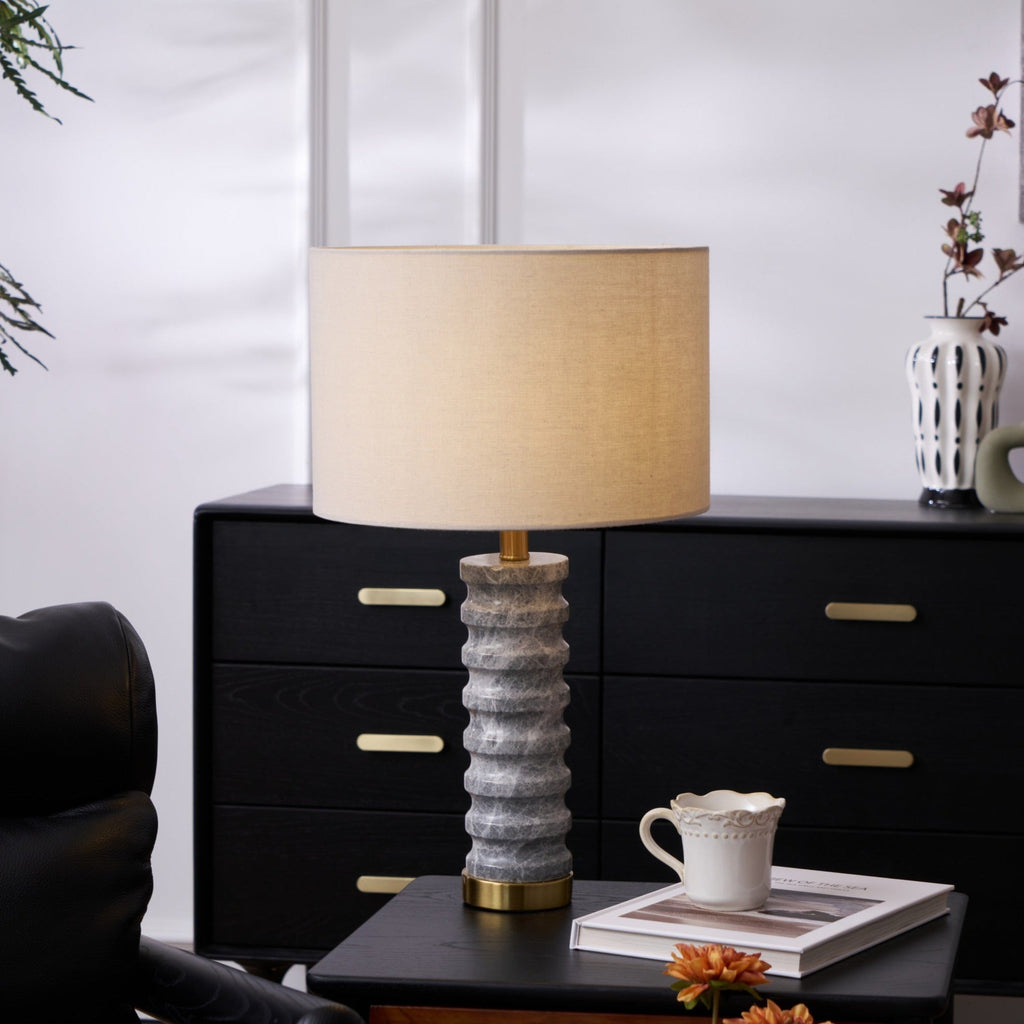 Lampe à poser moderne Jorund en pierre Gris et beige