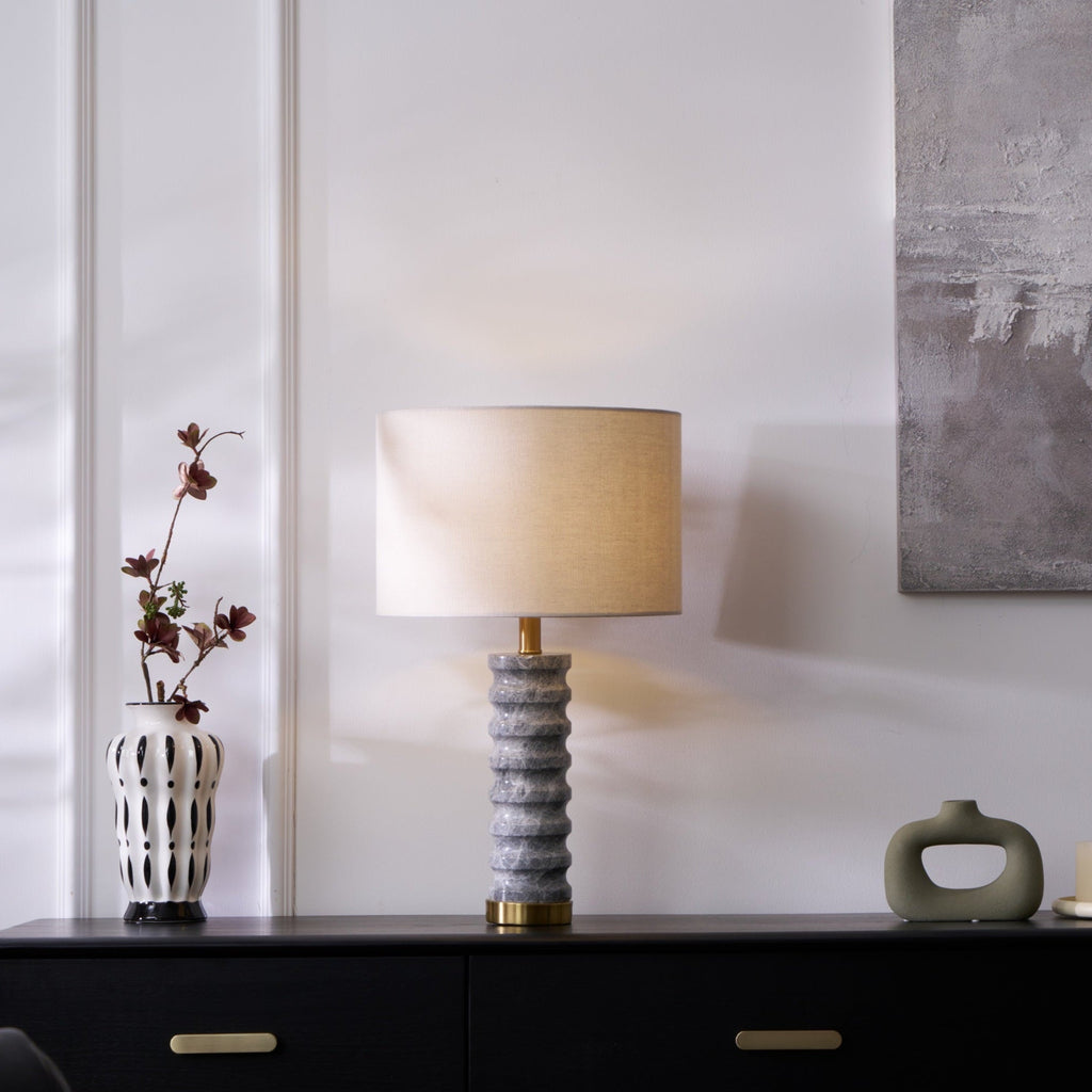 Lampe à poser moderne Jorund en pierre Gris et beige