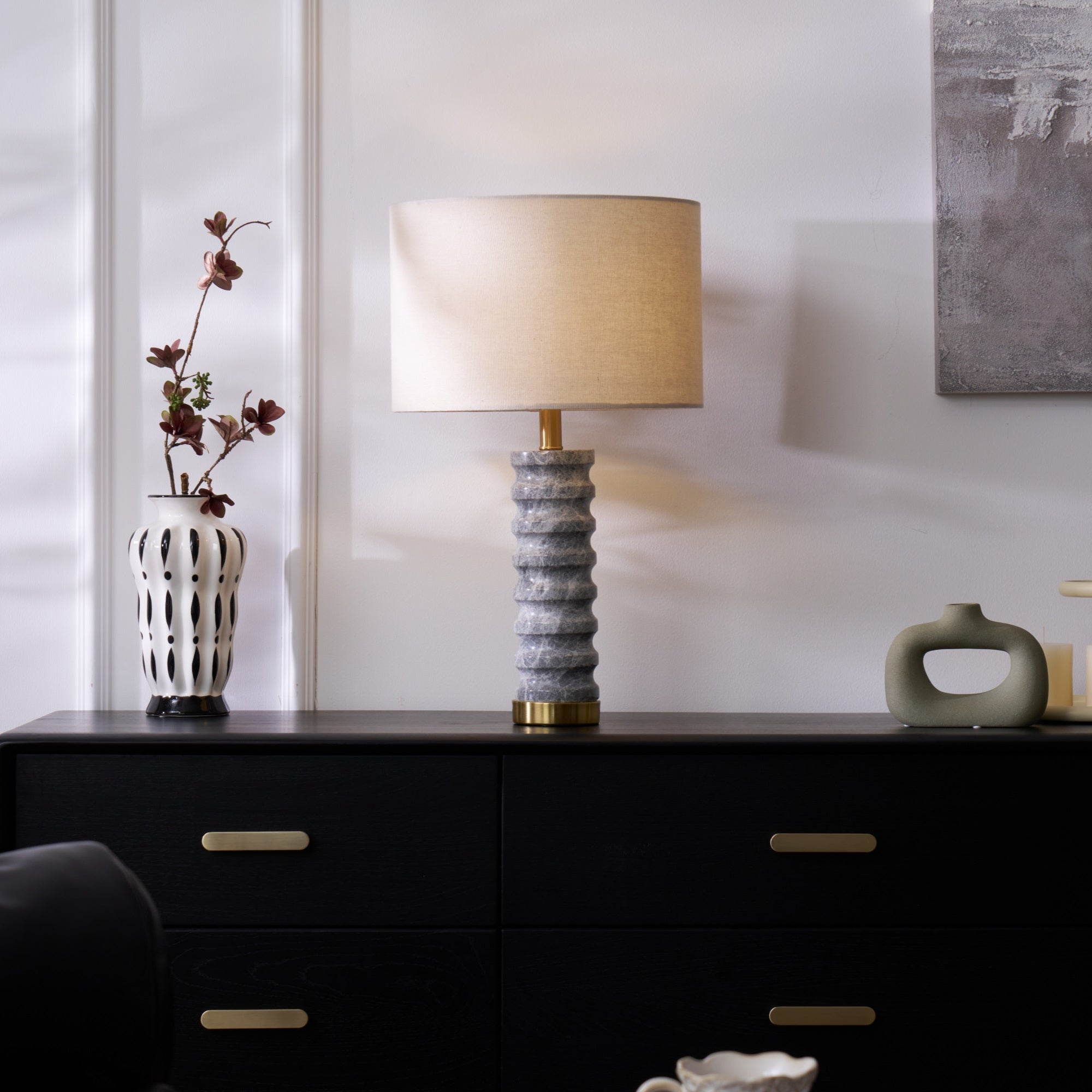Lampe à poser moderne Jorund en pierre Gris et beige