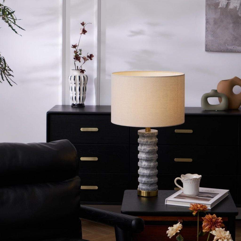 Lampe à poser moderne Jorund en pierre Gris et beige
