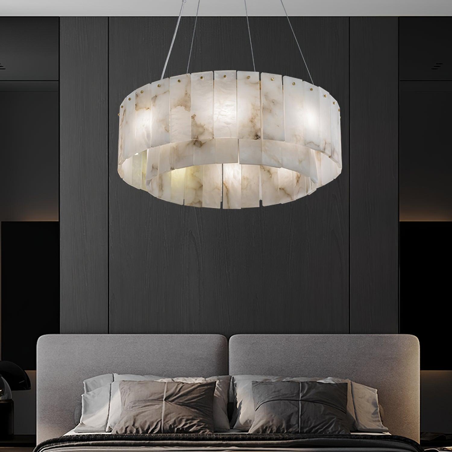 Lustre moderne Kurt en Laiton et albâtre blanc