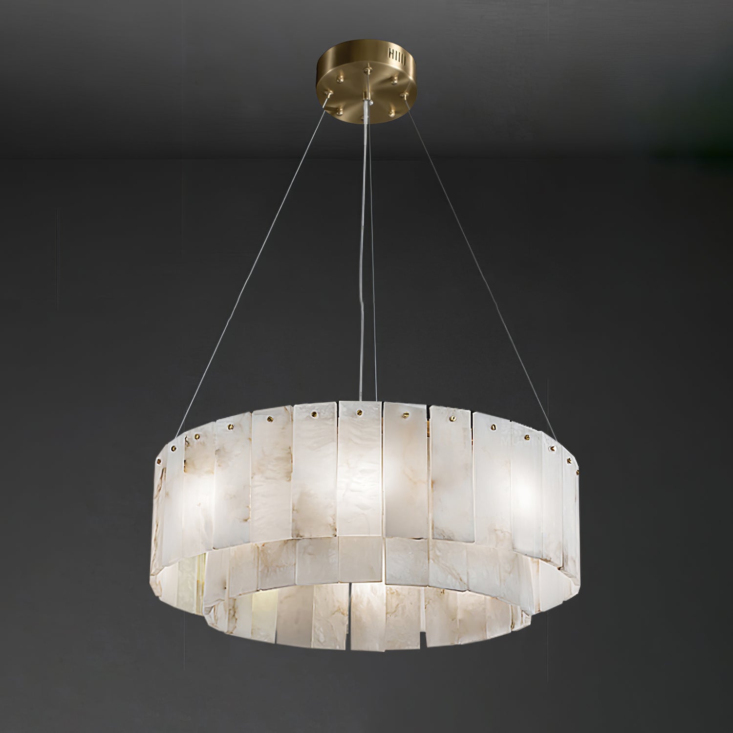Lustre moderne Kurt en Laiton et albâtre blanc