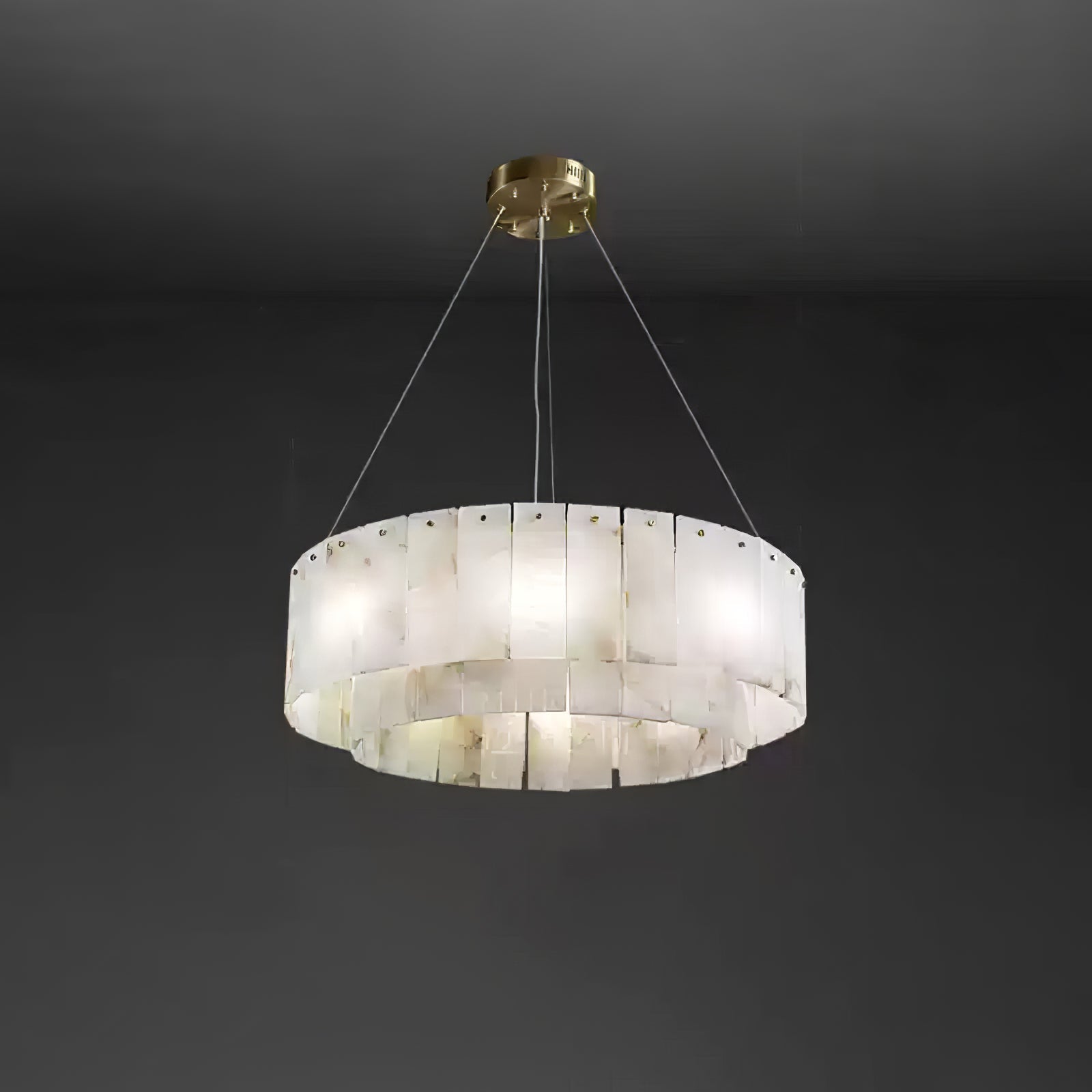 Lustre moderne Kurt en Laiton et albâtre blanc