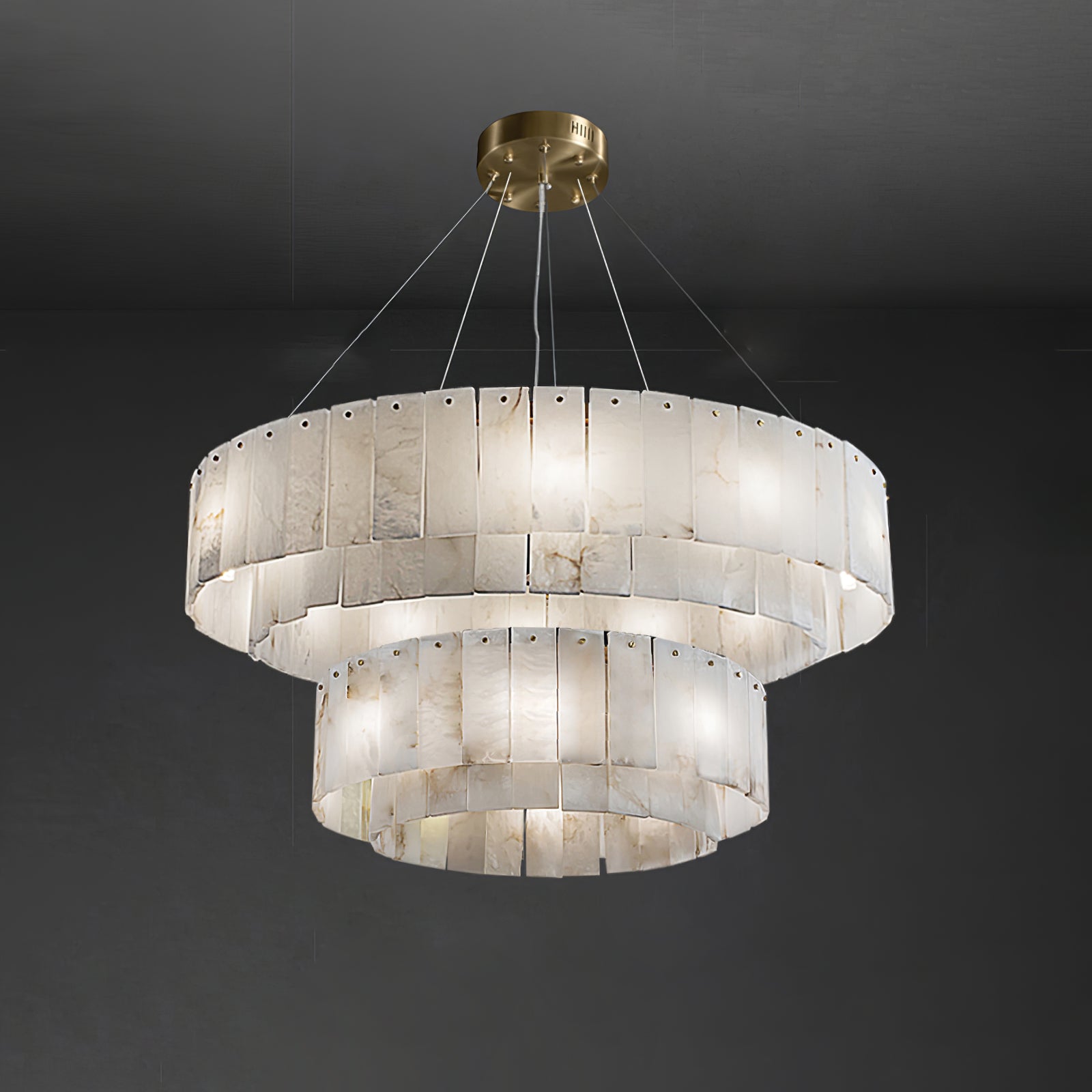 Lustre moderne Kurt en Laiton et albâtre blanc