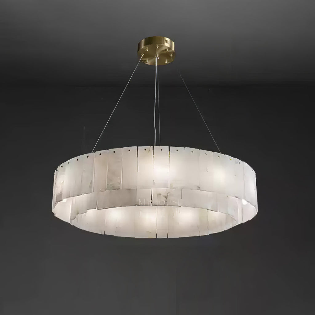 Lustre moderne Kurt en Laiton et albâtre blanc