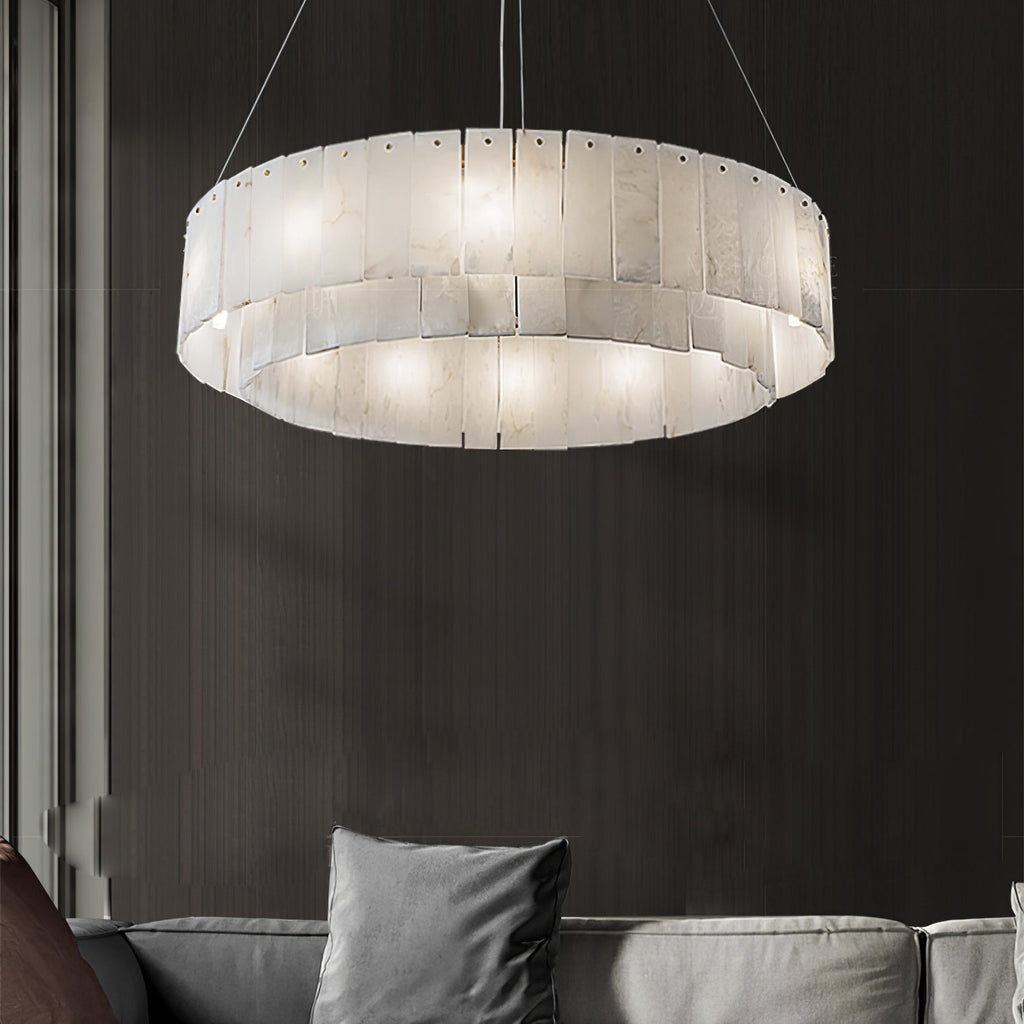 Lustre moderne Kurt en Laiton et albâtre blanc