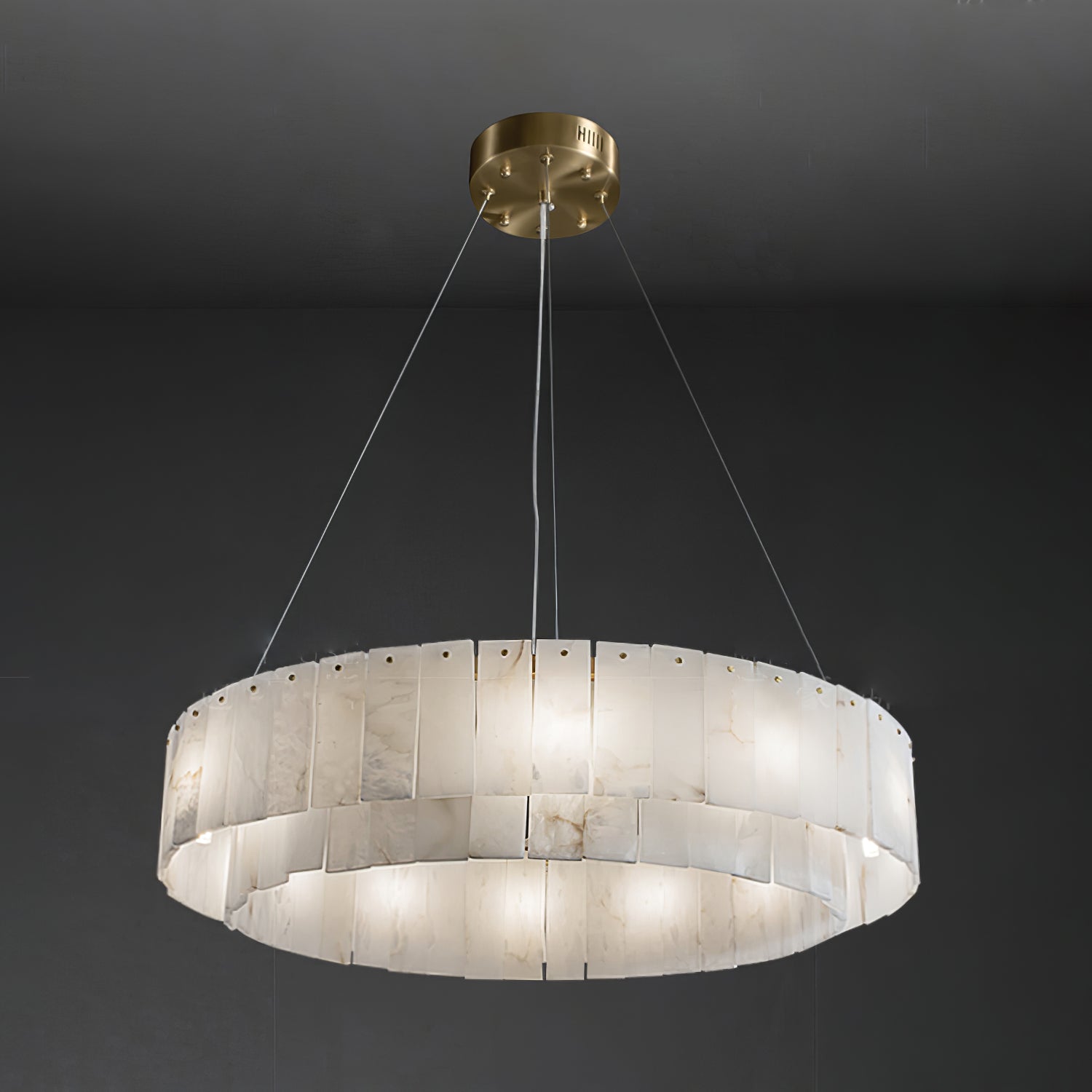 Lustre moderne Kurt en Laiton et albâtre blanc