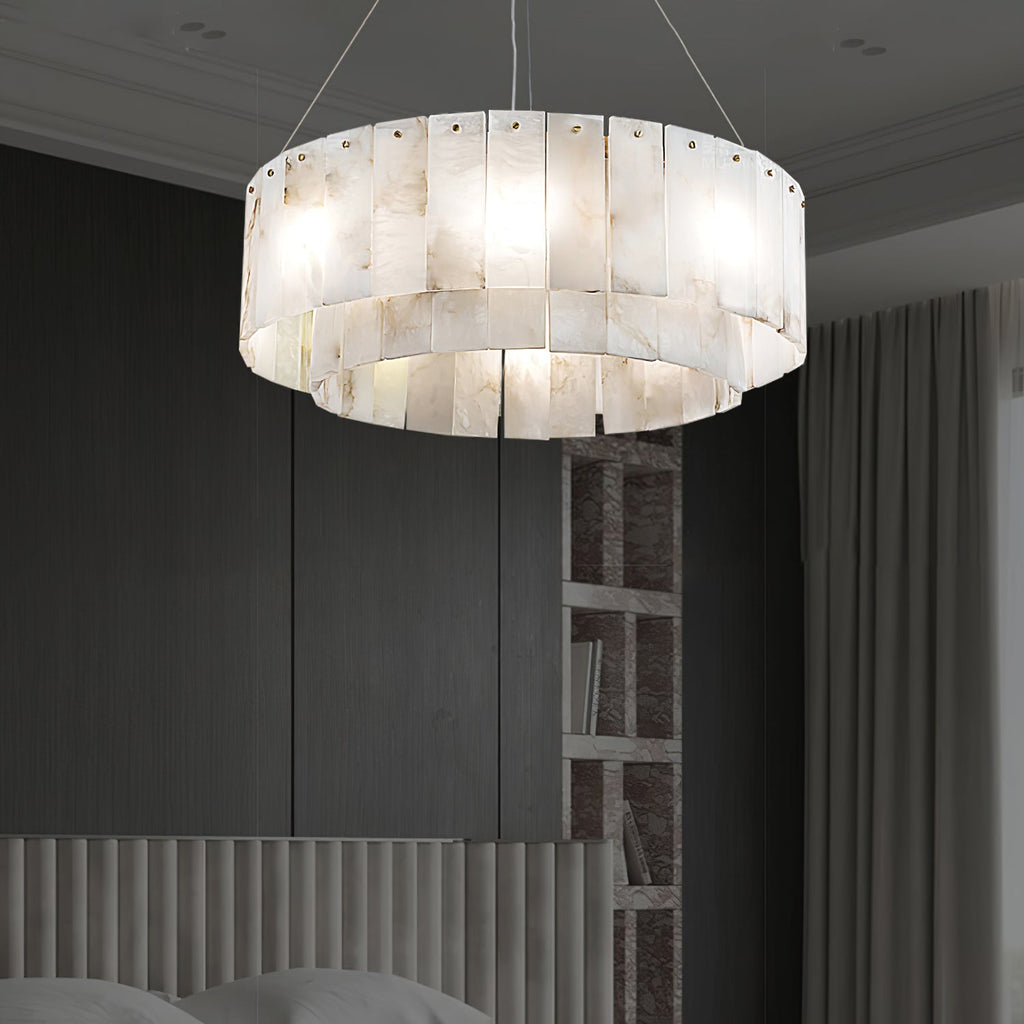 Lustre moderne Kurt en Laiton et albâtre blanc
