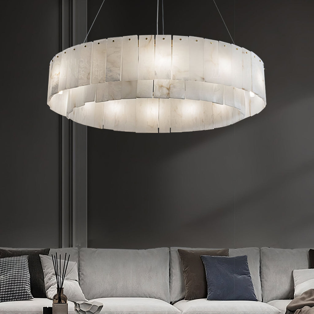 Lustre moderne Kurt en Laiton et albâtre blanc
