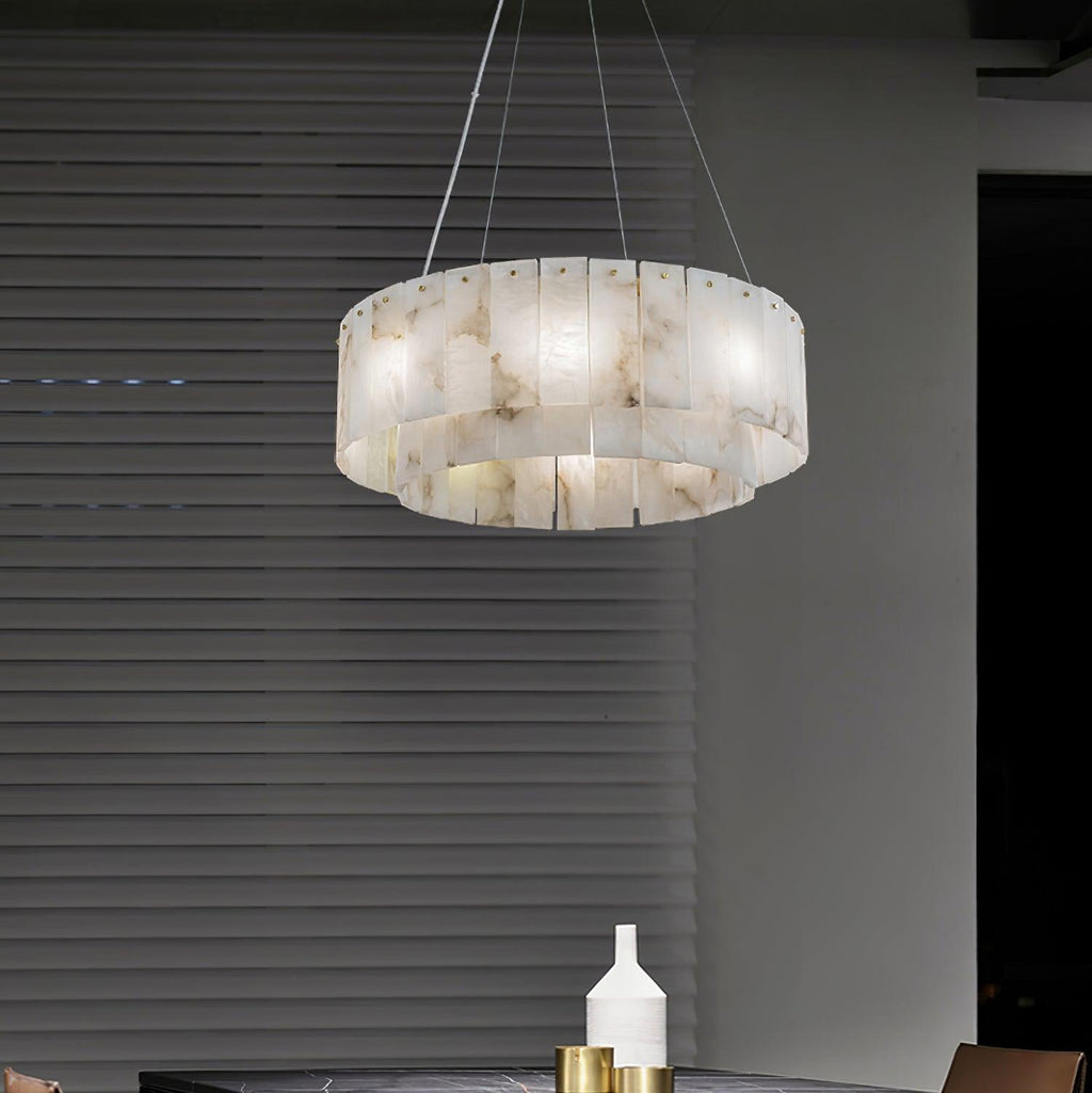 Lustre moderne Kurt en Laiton et albâtre blanc