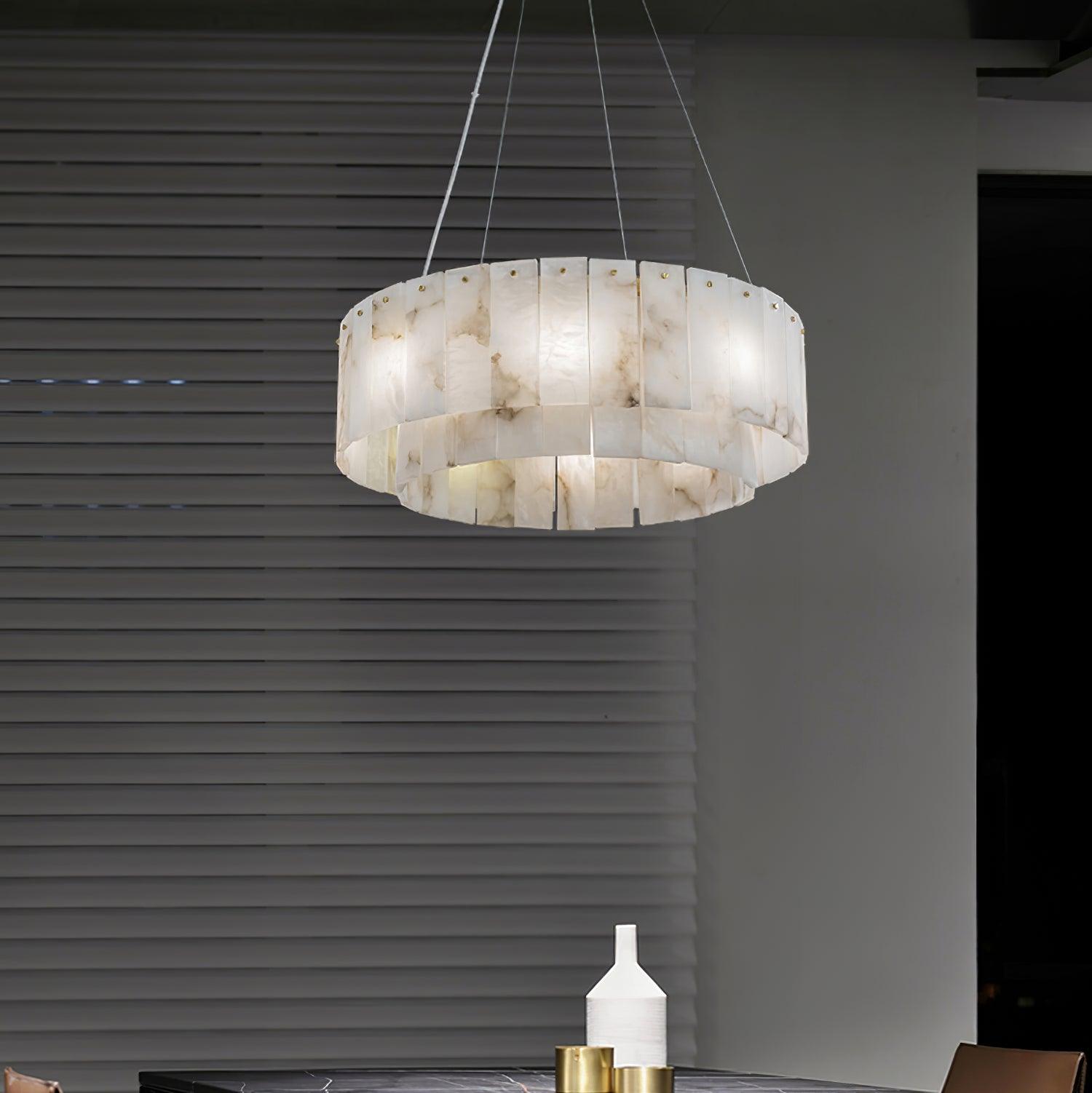 Lustre moderne Kurt en Laiton et albâtre blanc