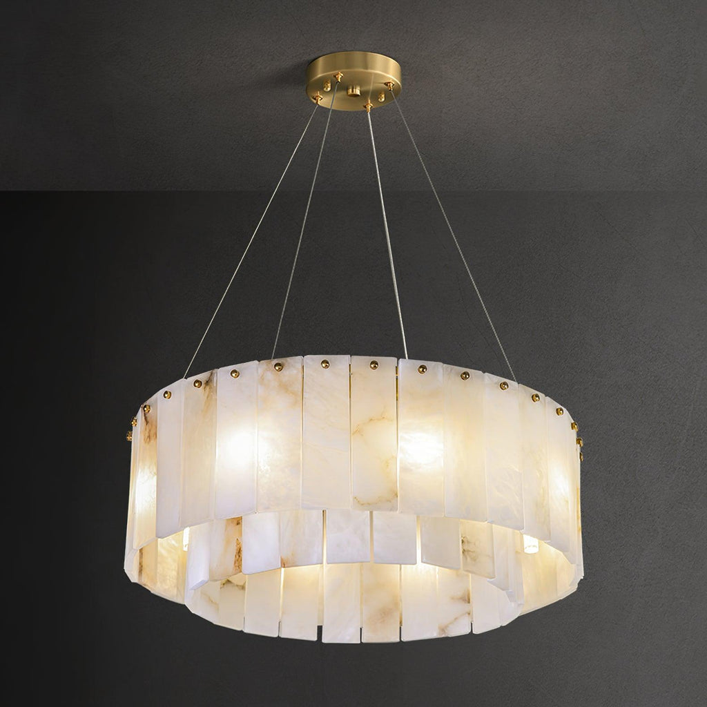 Lustre moderne Kurt en Laiton et albâtre blanc