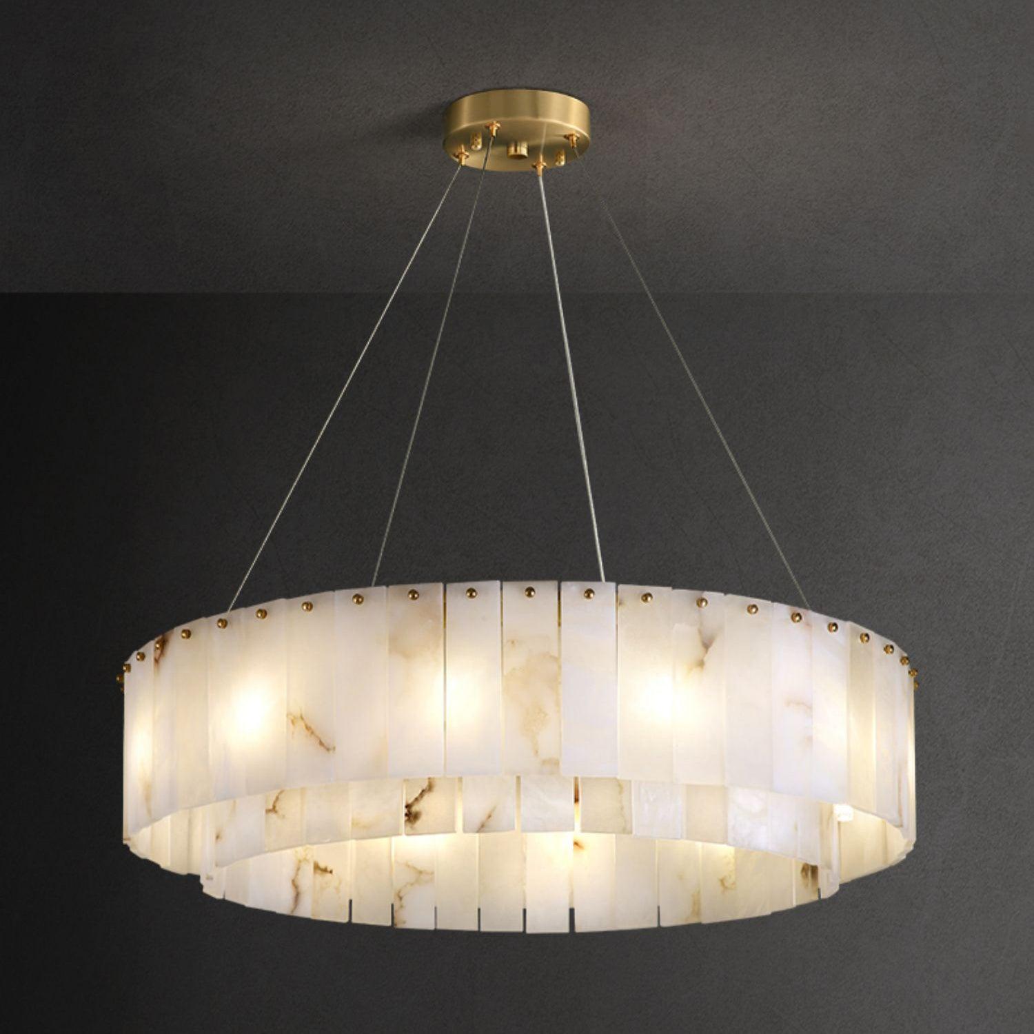Lustre moderne Kurt en Laiton et albâtre blanc