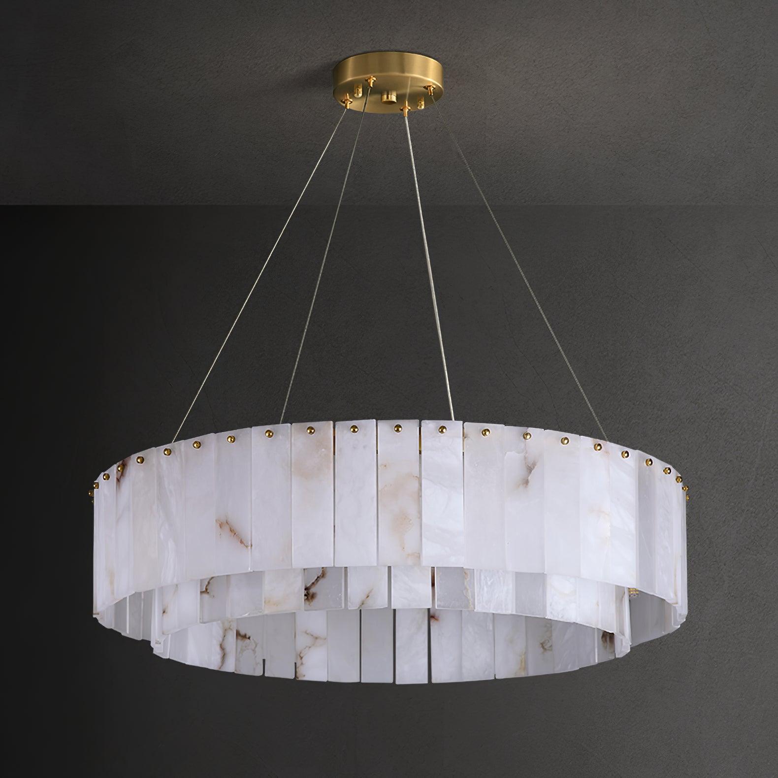 Lustre moderne Kurt en Laiton et albâtre blanc
