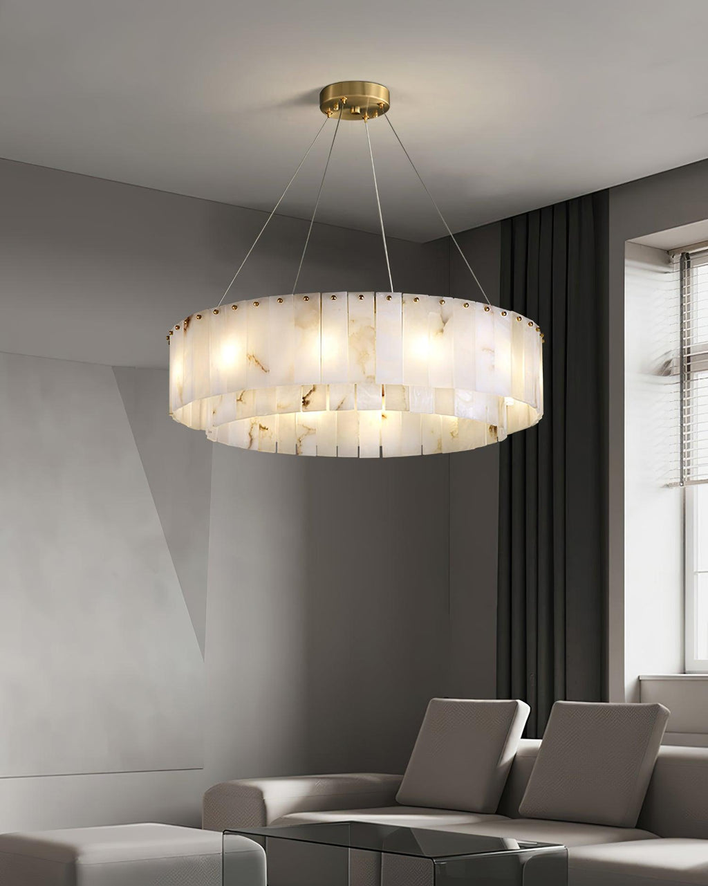 Lustre moderne Kurt en Laiton et albâtre blanc