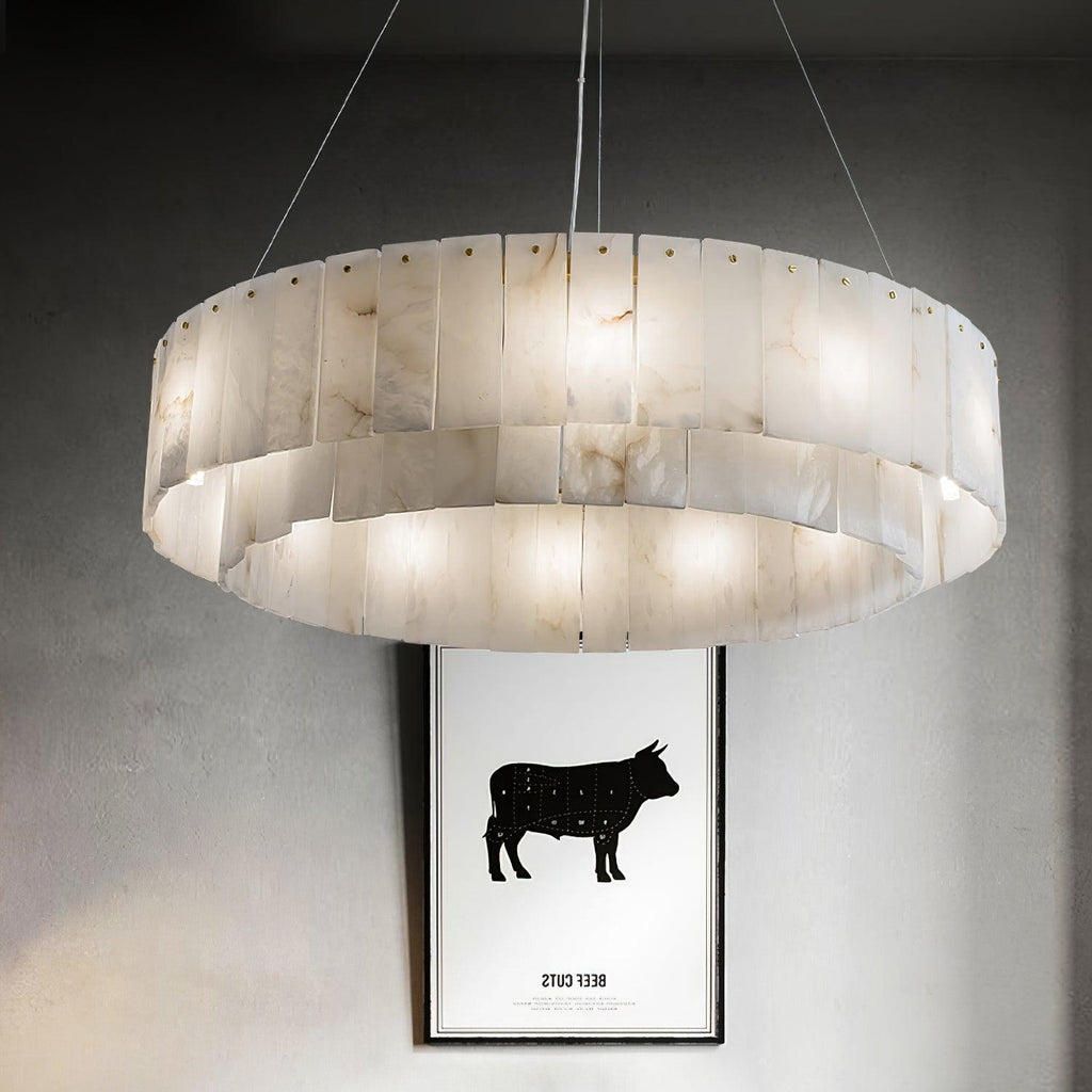 Lustre moderne Kurt en Laiton et albâtre blanc