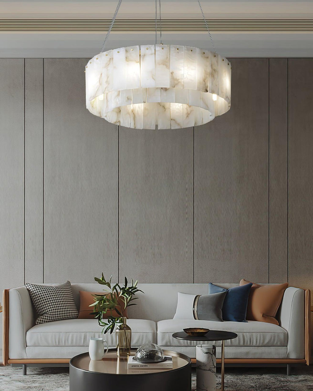 Lustre moderne Kurt en Laiton et albâtre blanc