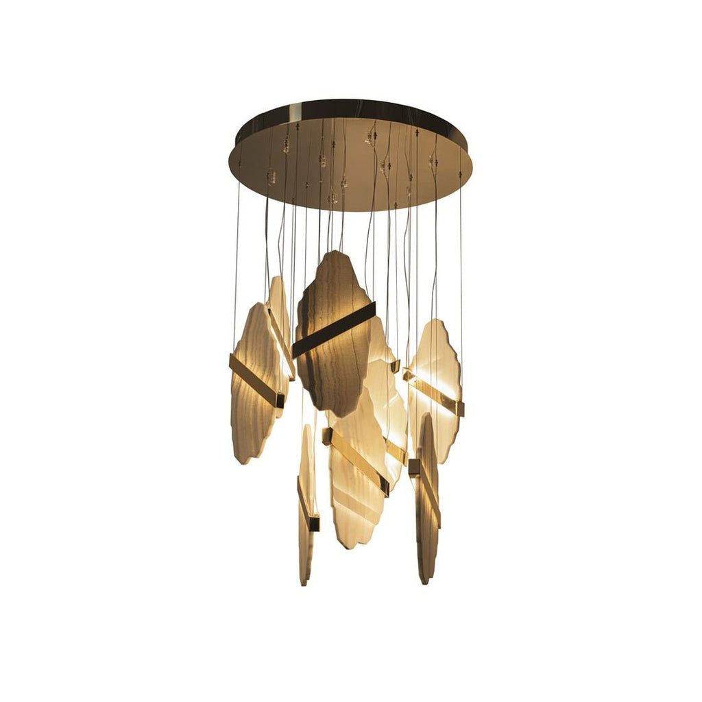 Lustre moderne Mack en Albâtre Or et blanc