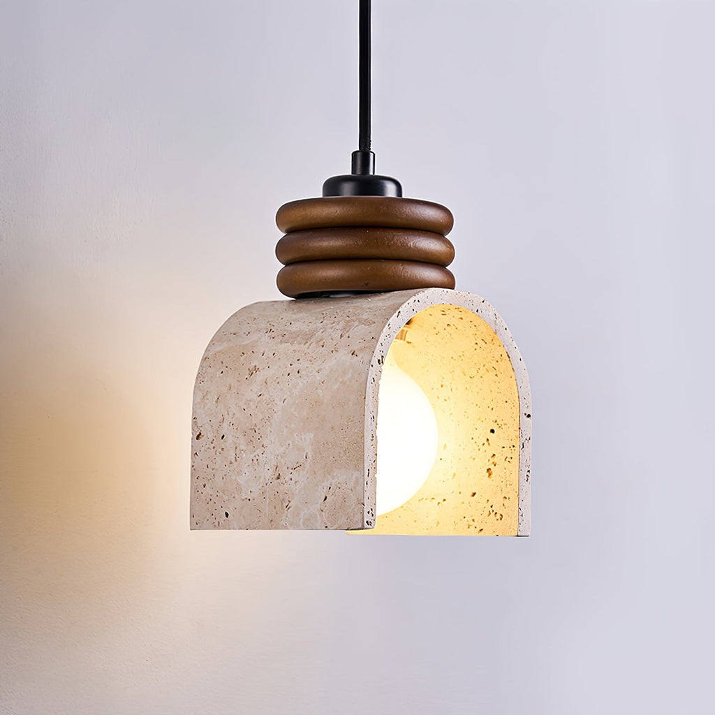 Suspension moderne Urho en Noyer bois et travertin jaune