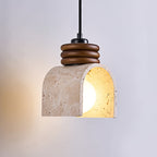 Suspension moderne Urho en Noyer bois et travertin jaune