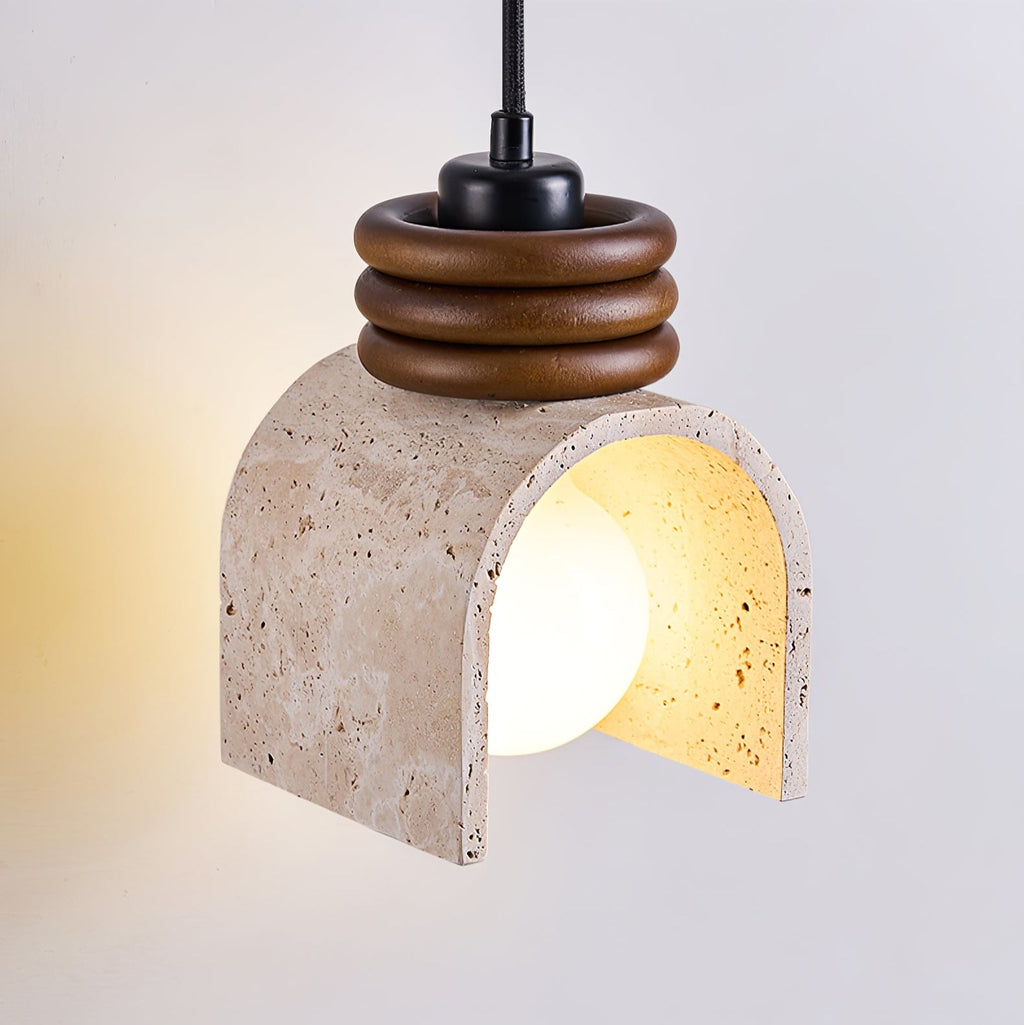 Suspension moderne Urho en Noyer bois et travertin jaune