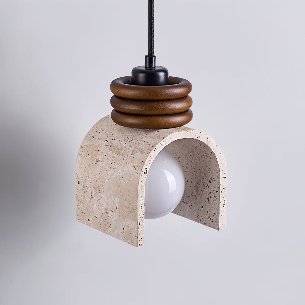 Suspension moderne Urho en Noyer bois et travertin jaune