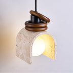 Suspension moderne Urho en Noyer bois et travertin jaune