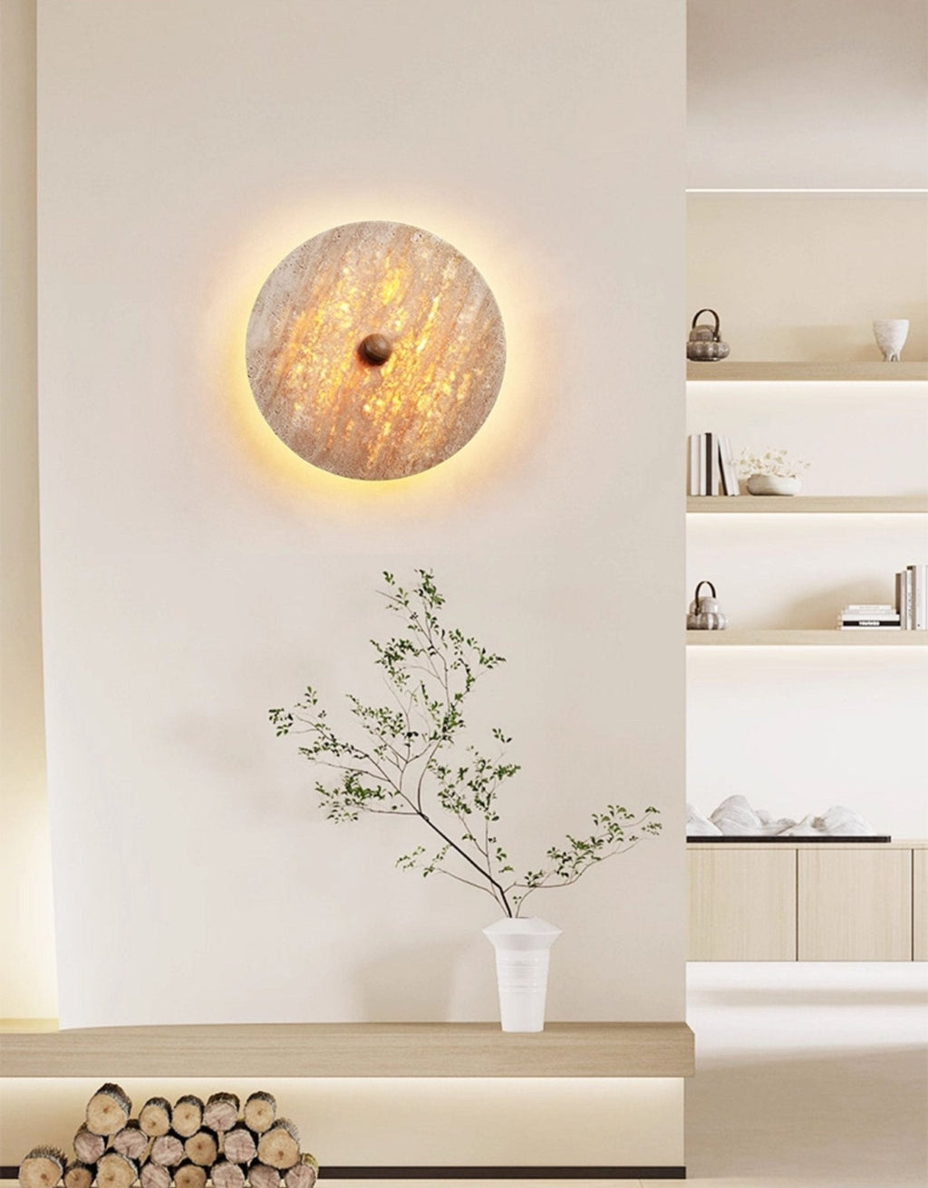 Applique murale moderne Ryland en Bois et travertin jaune
