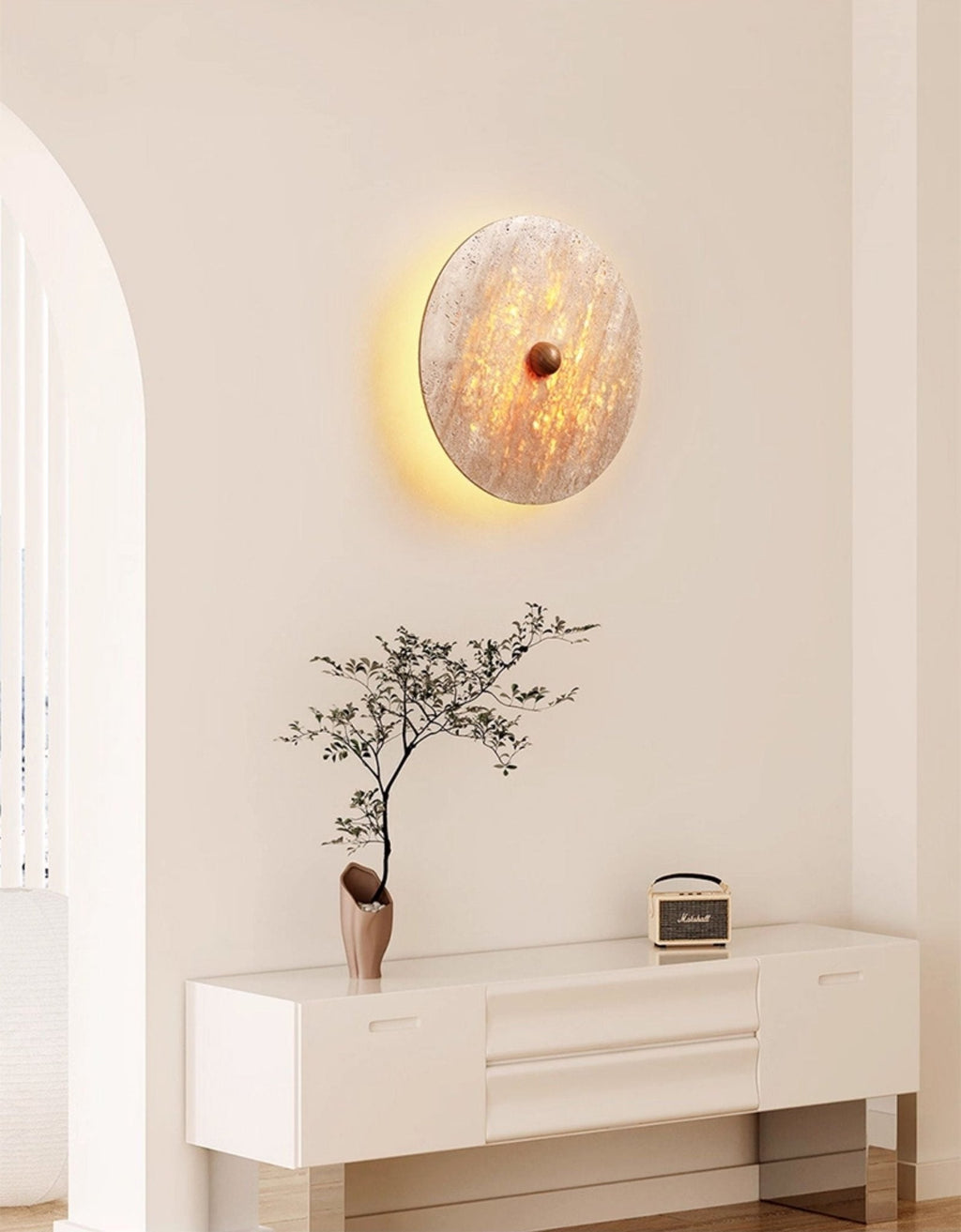 Applique murale moderne Ryland en Bois et travertin jaune
