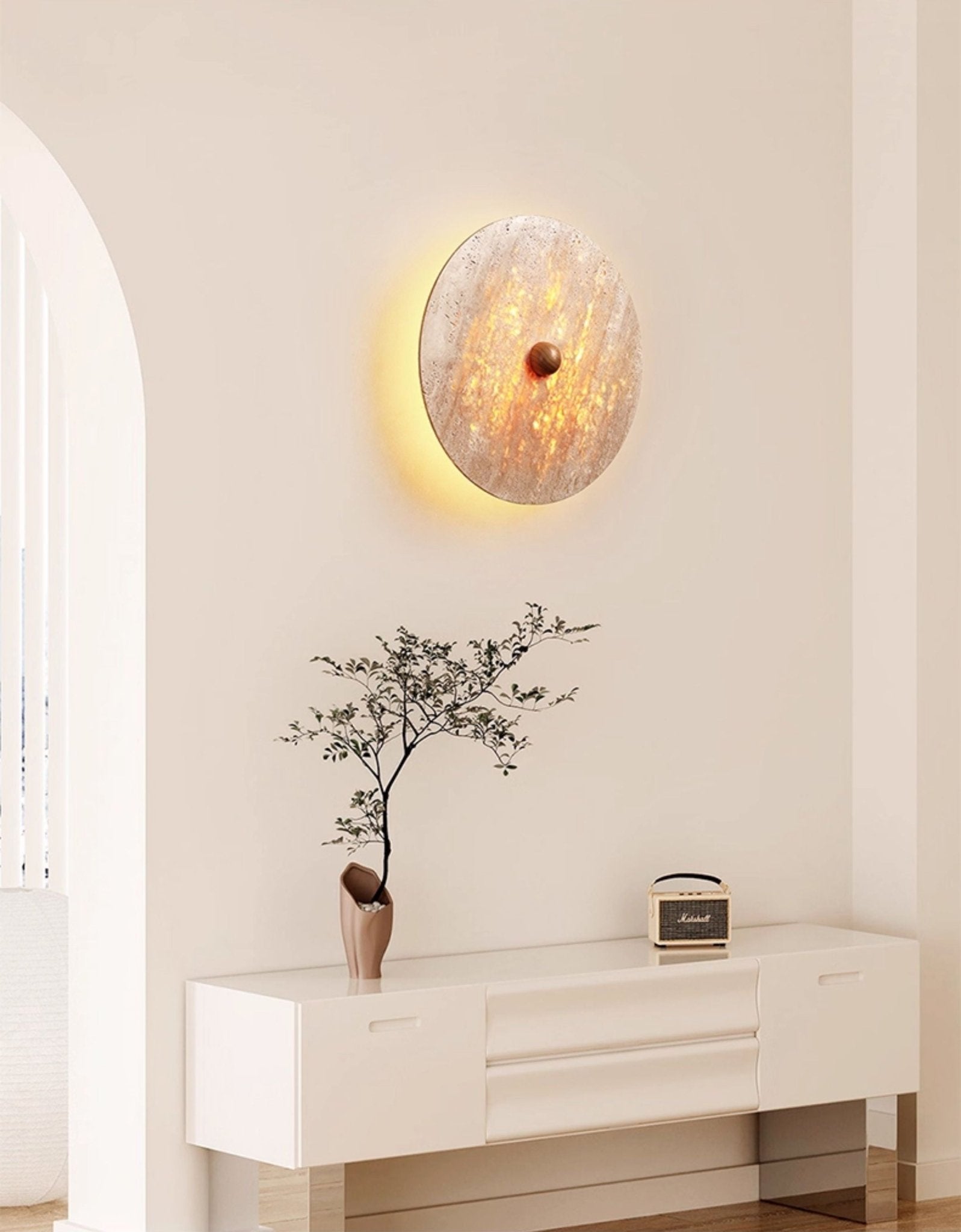 Applique murale moderne Ryland en Bois et travertin jaune