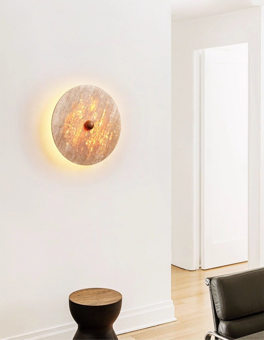 Applique murale moderne Ryland en Bois et travertin jaune