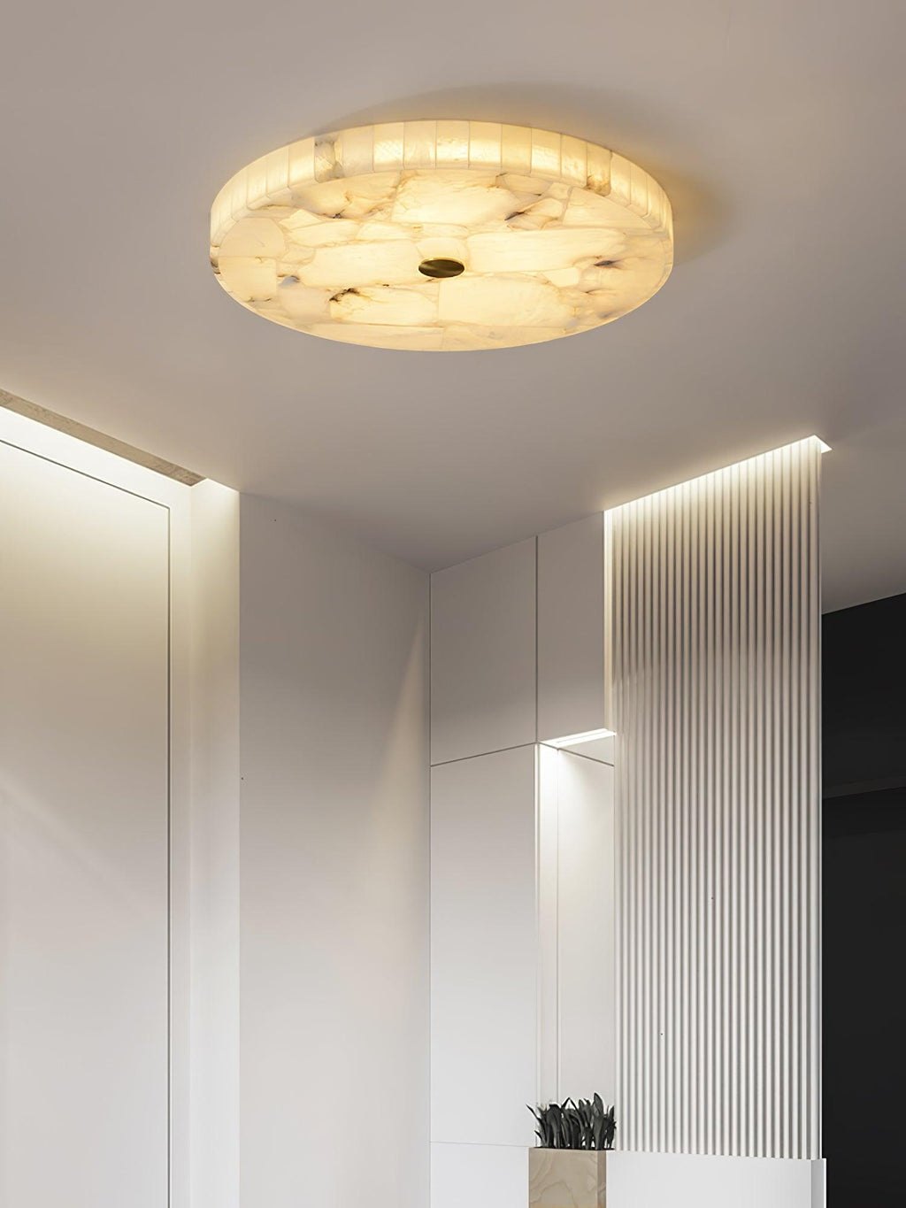 Plafonnier moderne Oystein en Albâtre Blanc et doré