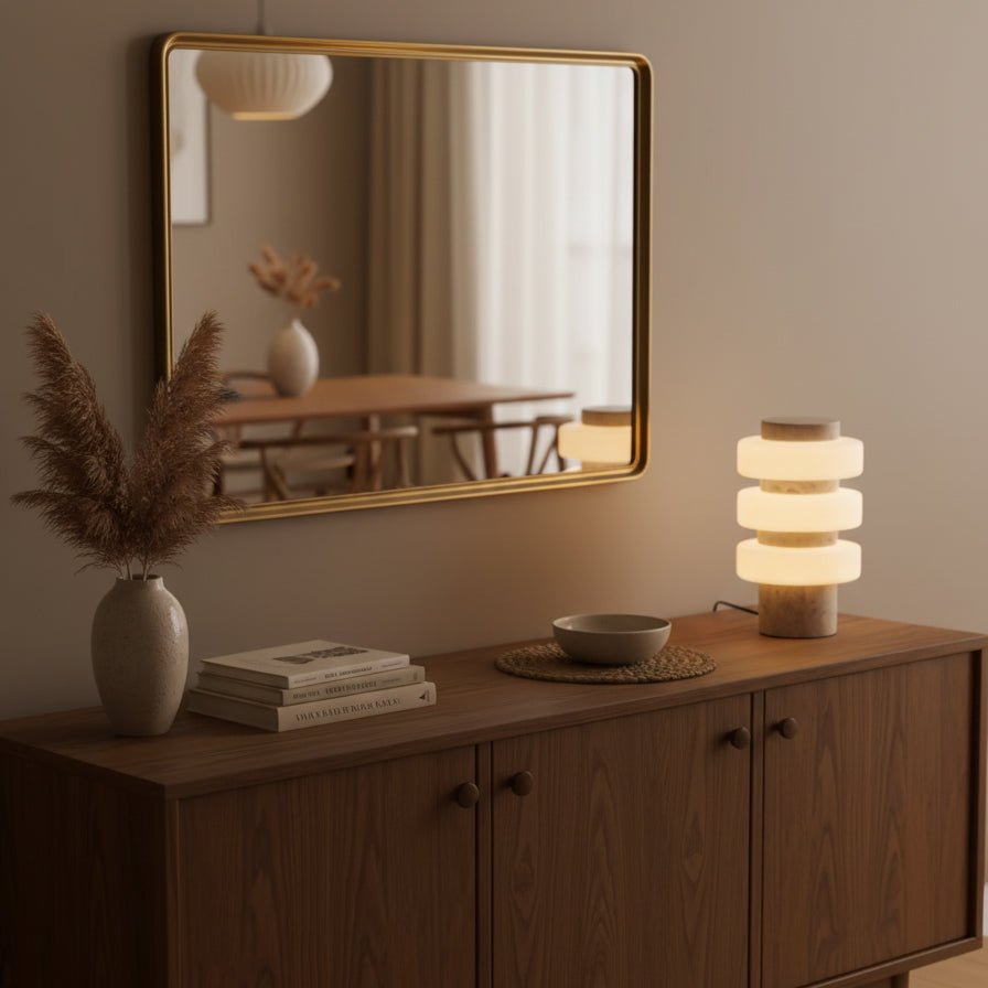Lampe à poser moderne Otway en Marbre Travertin jaune et blanc