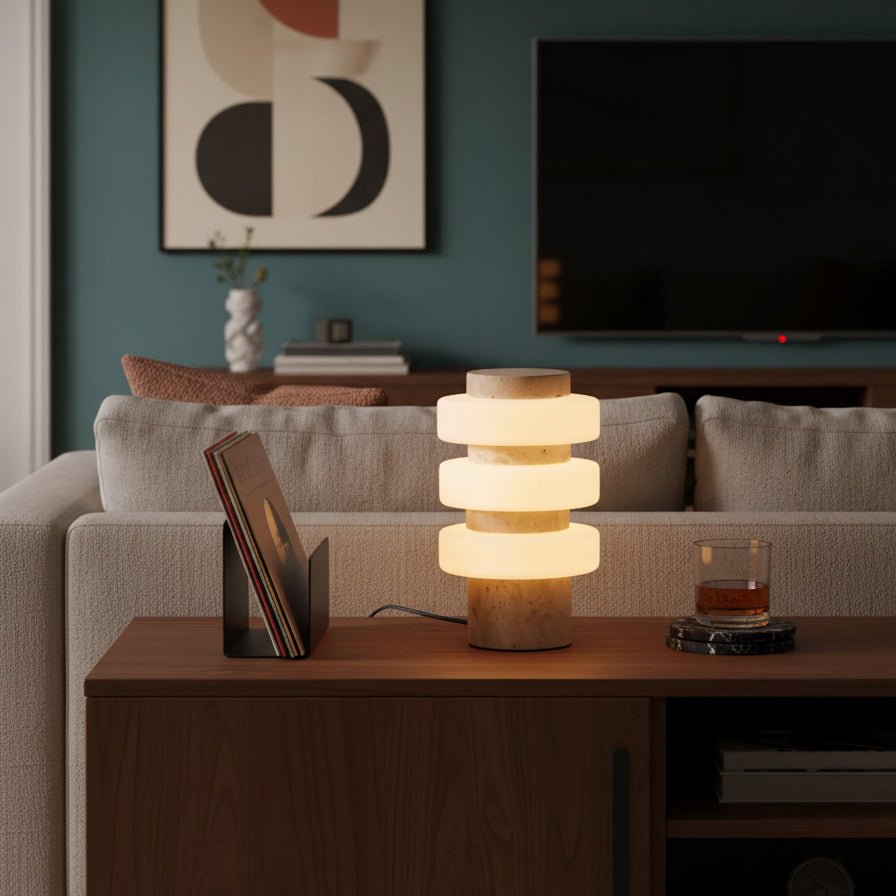 Lampe à poser moderne Otway en Travertin Vert marbre et blanc