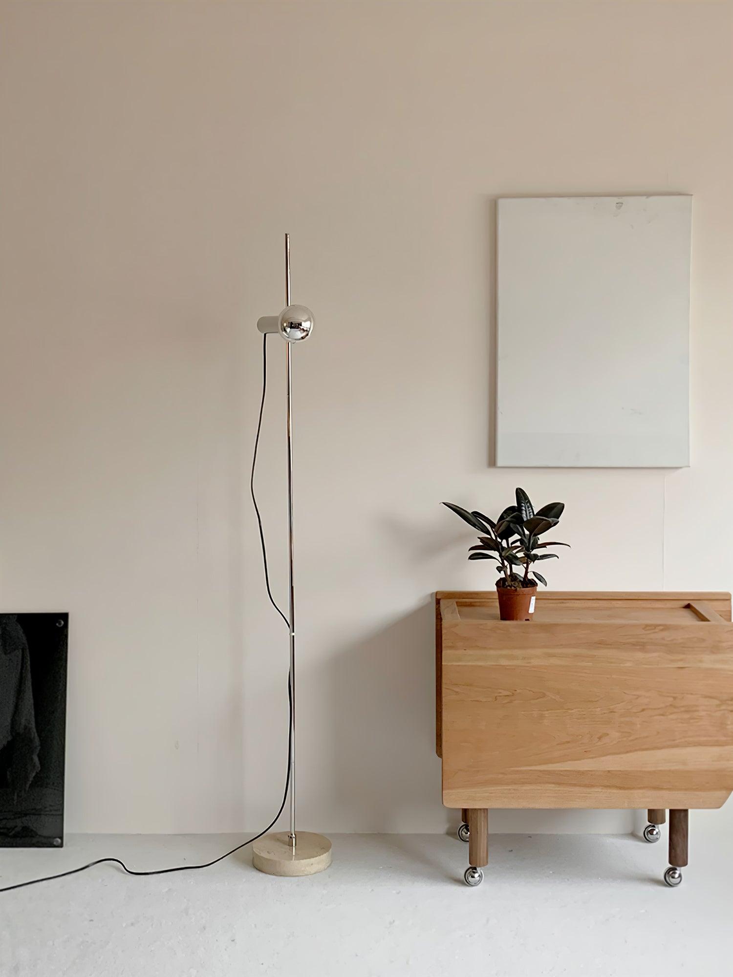 Lampadaire moderne Isaac en Acier inoxydable et beige marbre base
