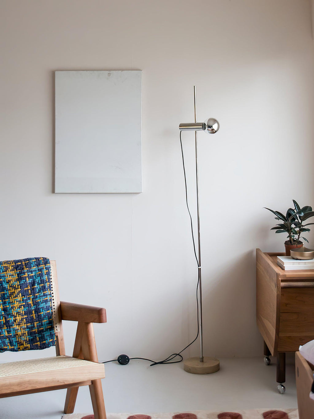 Lampadaire moderne Isaac en Acier inoxydable et beige marbre base
